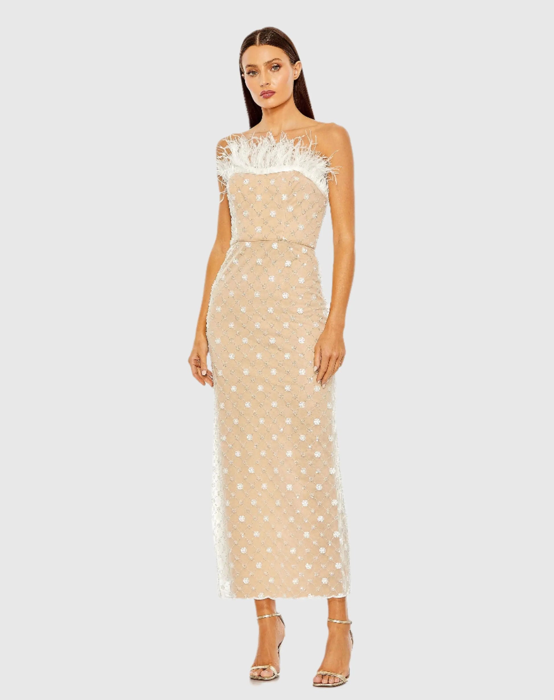 Mac Duggal Women's Floral Embellished Mesh Gown with Blouson Bodice and Fitted Skirt