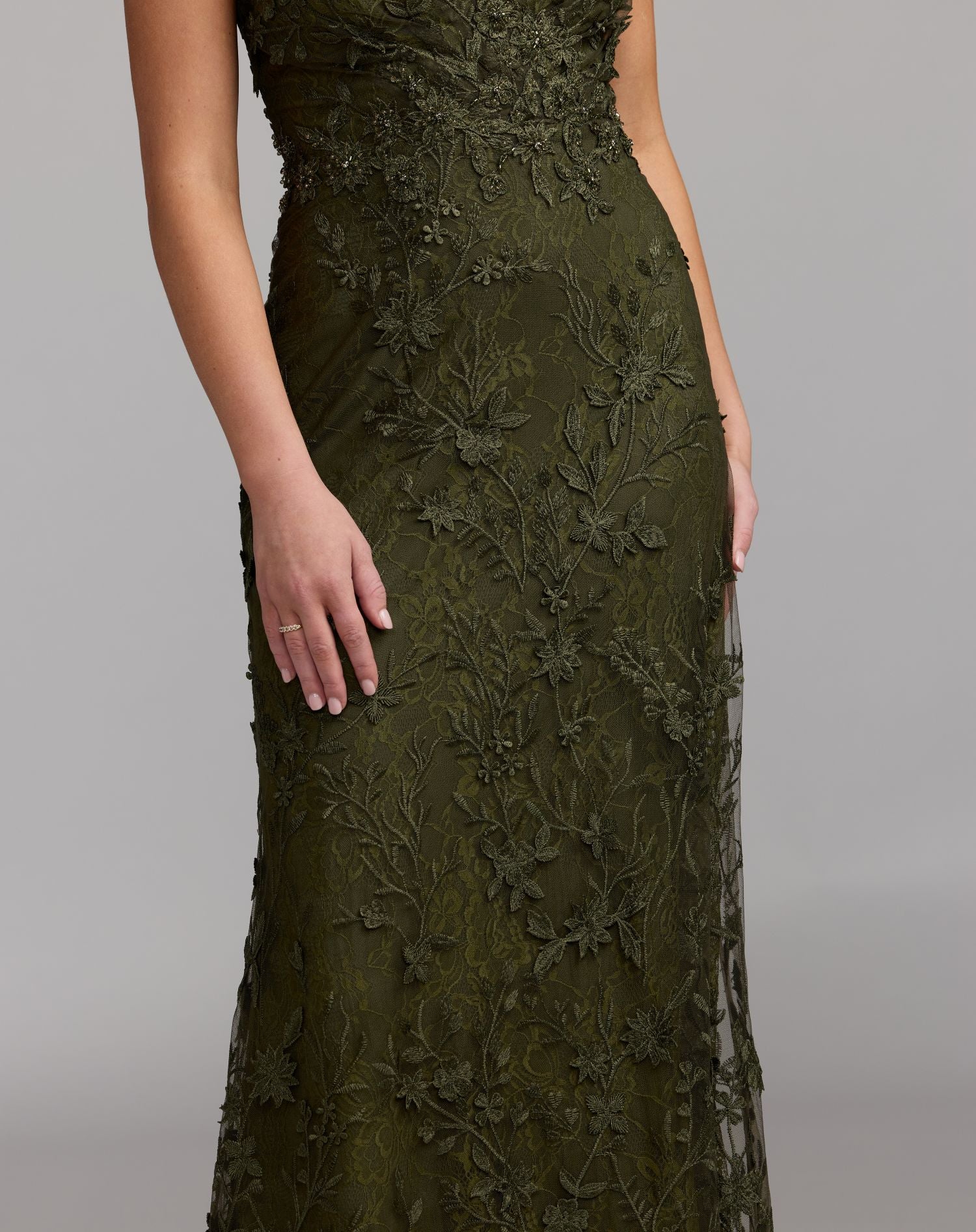 Green Embroidered Applique Wrap Over Flutter Sleeve Gown - Mac Duggal