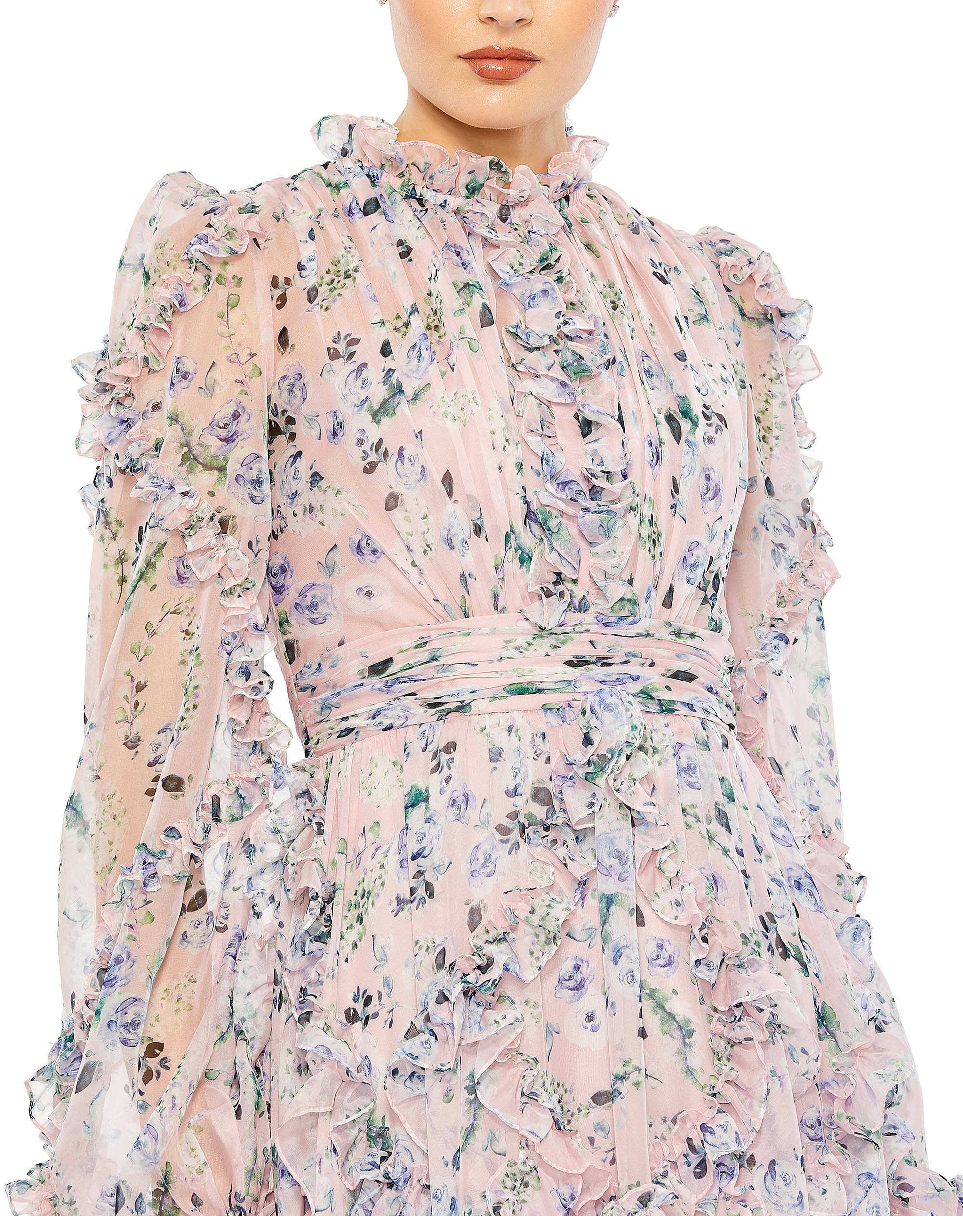 Ruffle Tiered Puff Sleeve A Line Dress - Mac Duggal