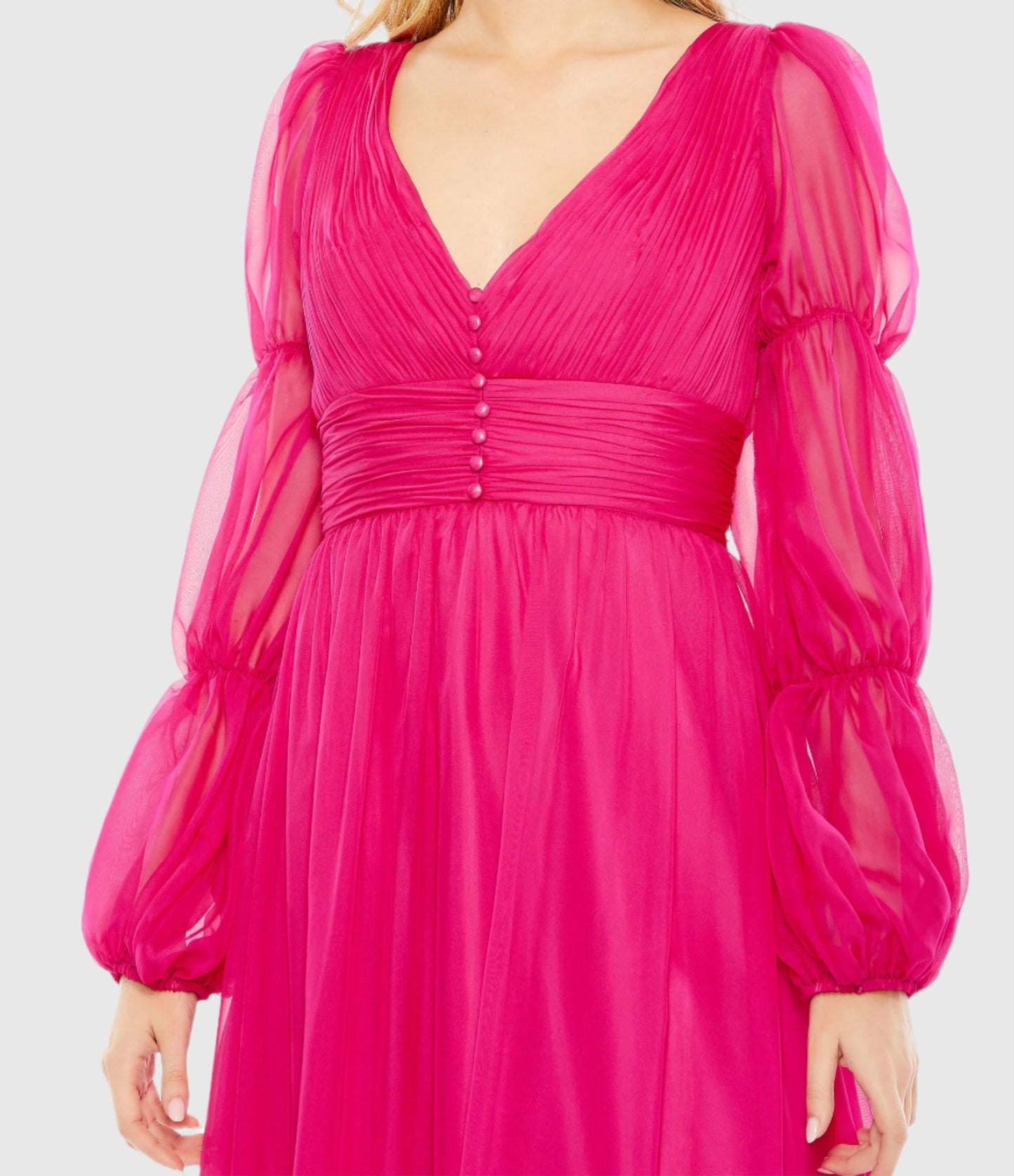 Chiffon Ruched Tiered Puff Sleeve A Line Dress