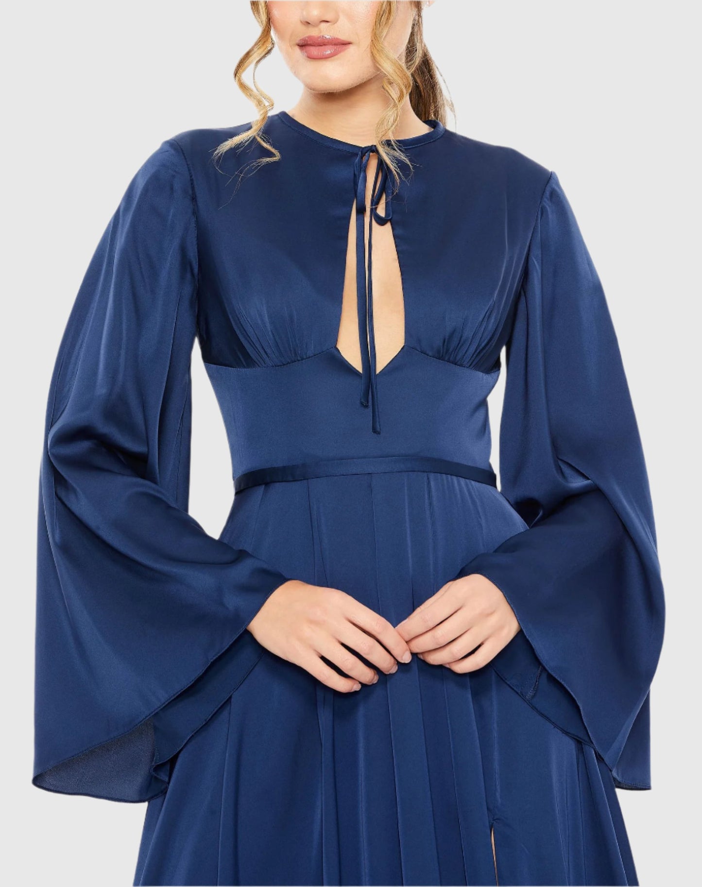 Charmeuse Soft Tie Keyhole Bell Sleeve Gown