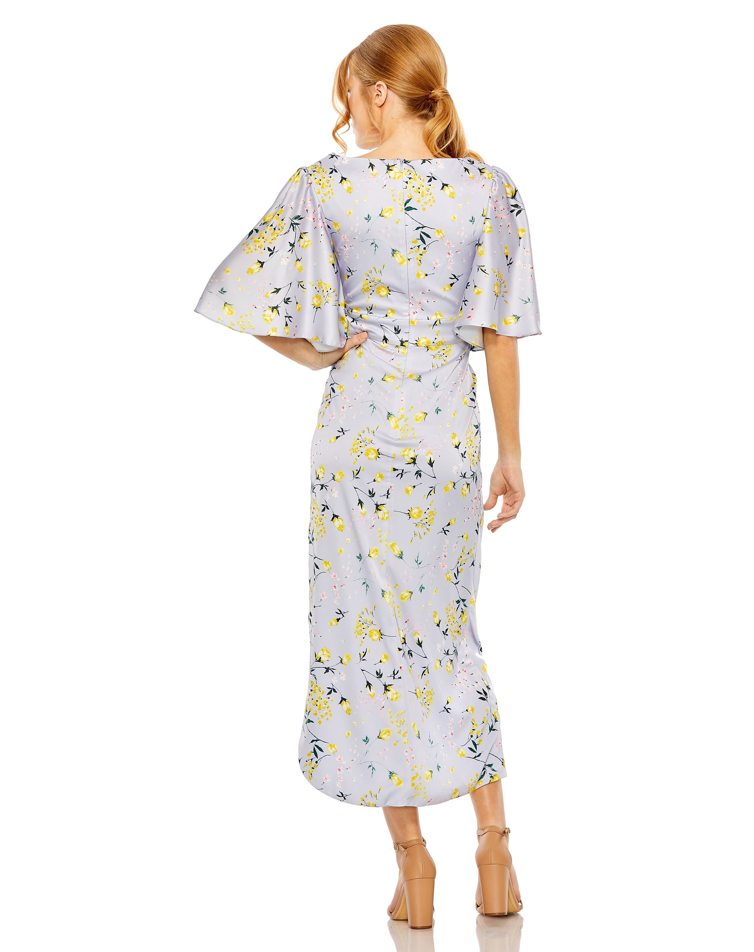 Charmeuse Floral Print Flutter Sleeve Dress | Sample | Sz. 2