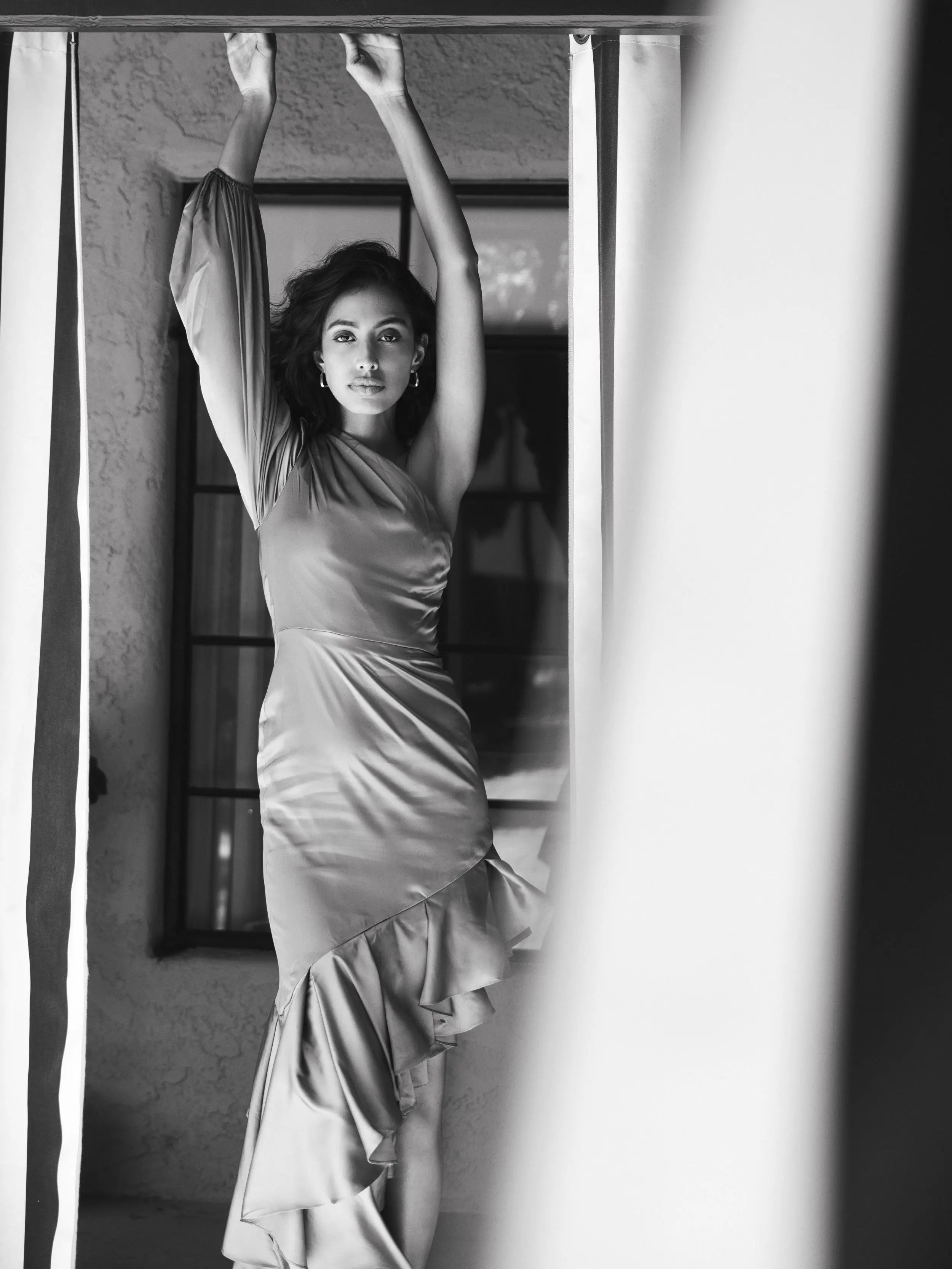 Green Charmeuse One Sleeve Ruffled Asymmetrical Gown - Ieena for Mac Duggal