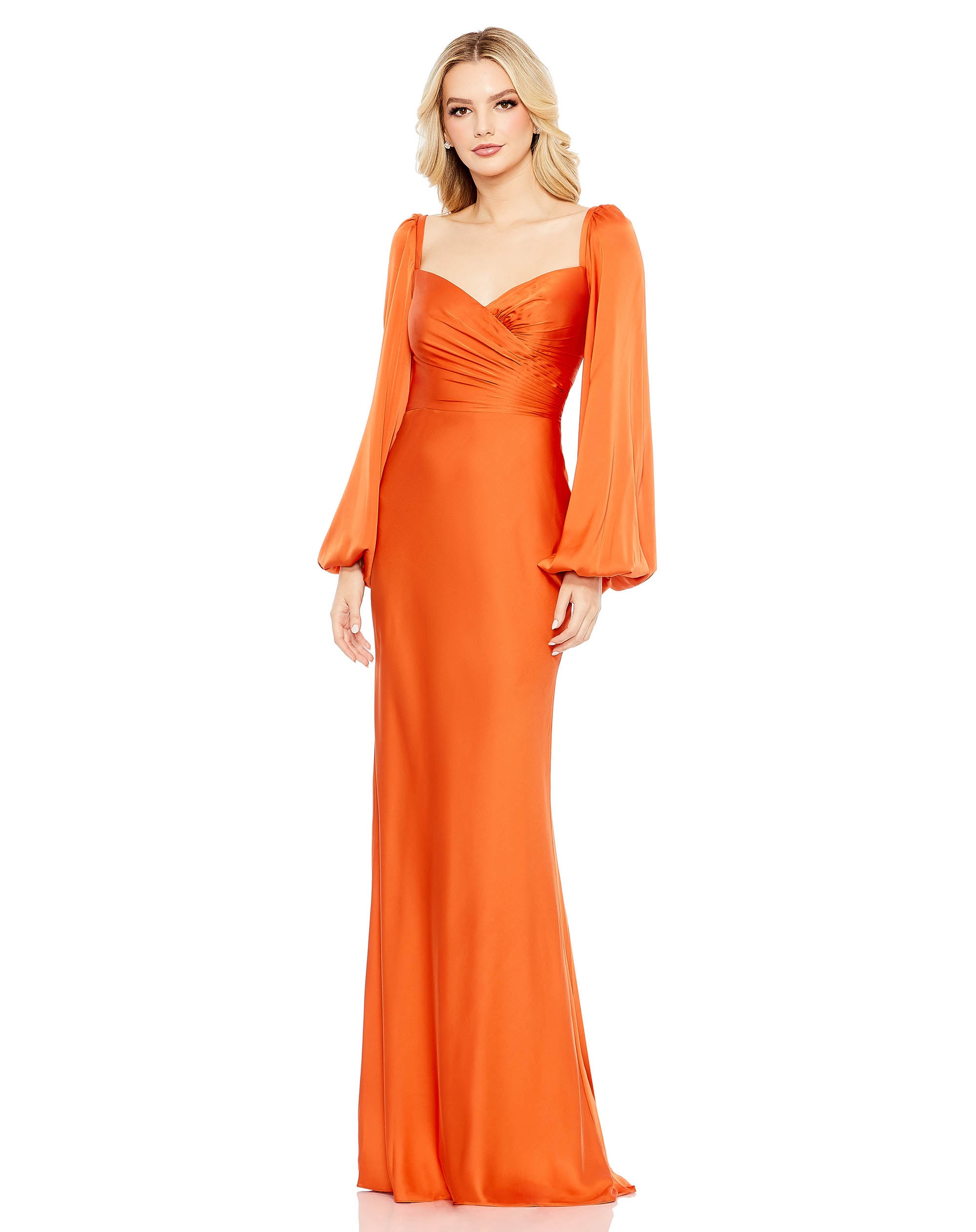 Charmeuse Wrap Over Bishop Sleeve Gown