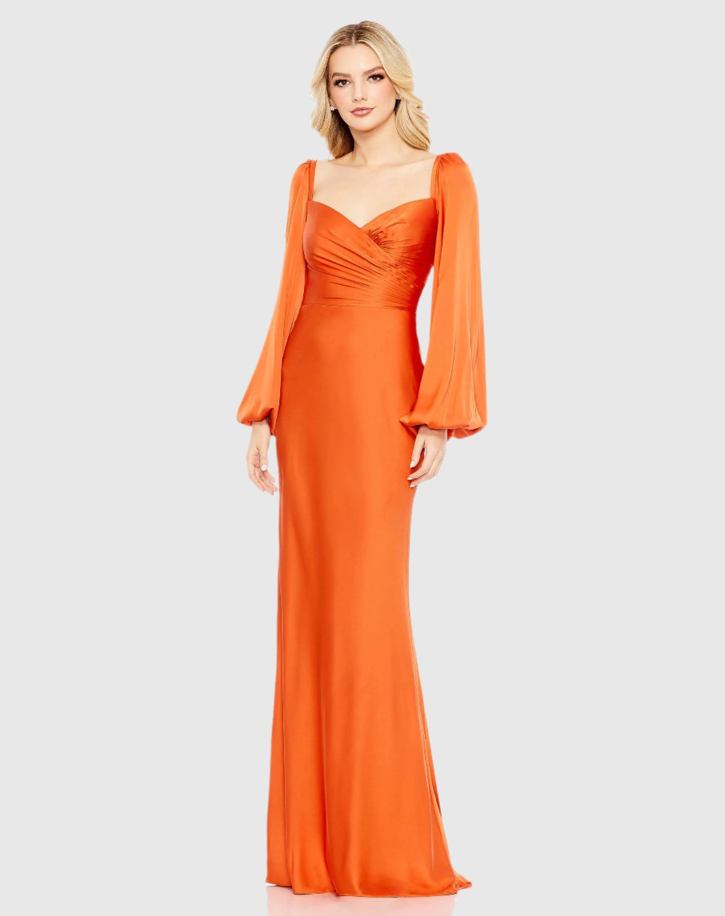 Charmeuse Wrap Over Bishop Sleeve Gown