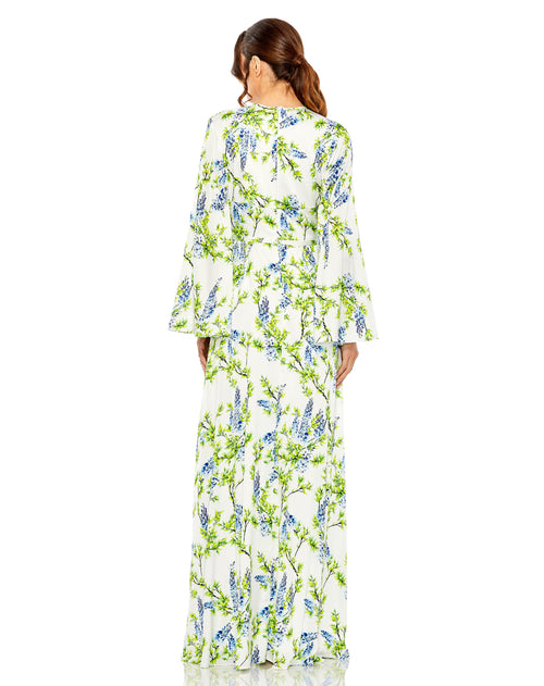 Charmeuse Floral Print Soft Tie Keyhole Bell Sleeve | Amostra | Tamanho 2 