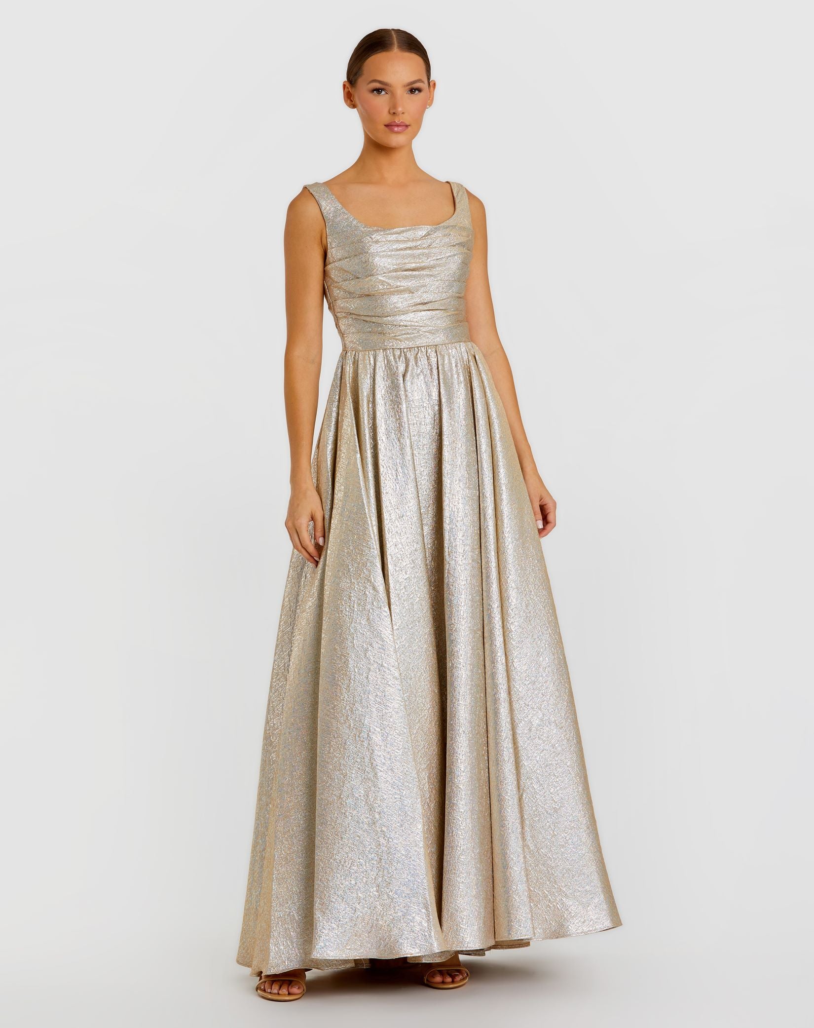 Metallic Pleated Bodice Ballgown