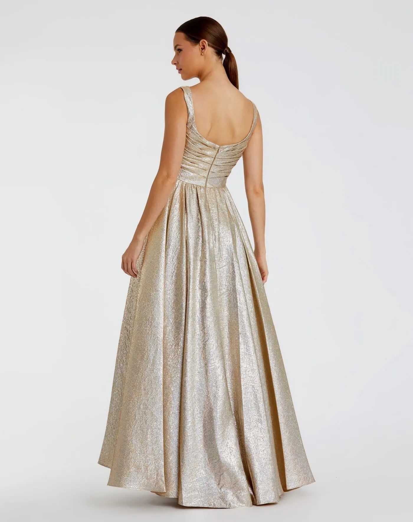 Gold Metallic Pleated Bodice Ballgown - Mac Duggal