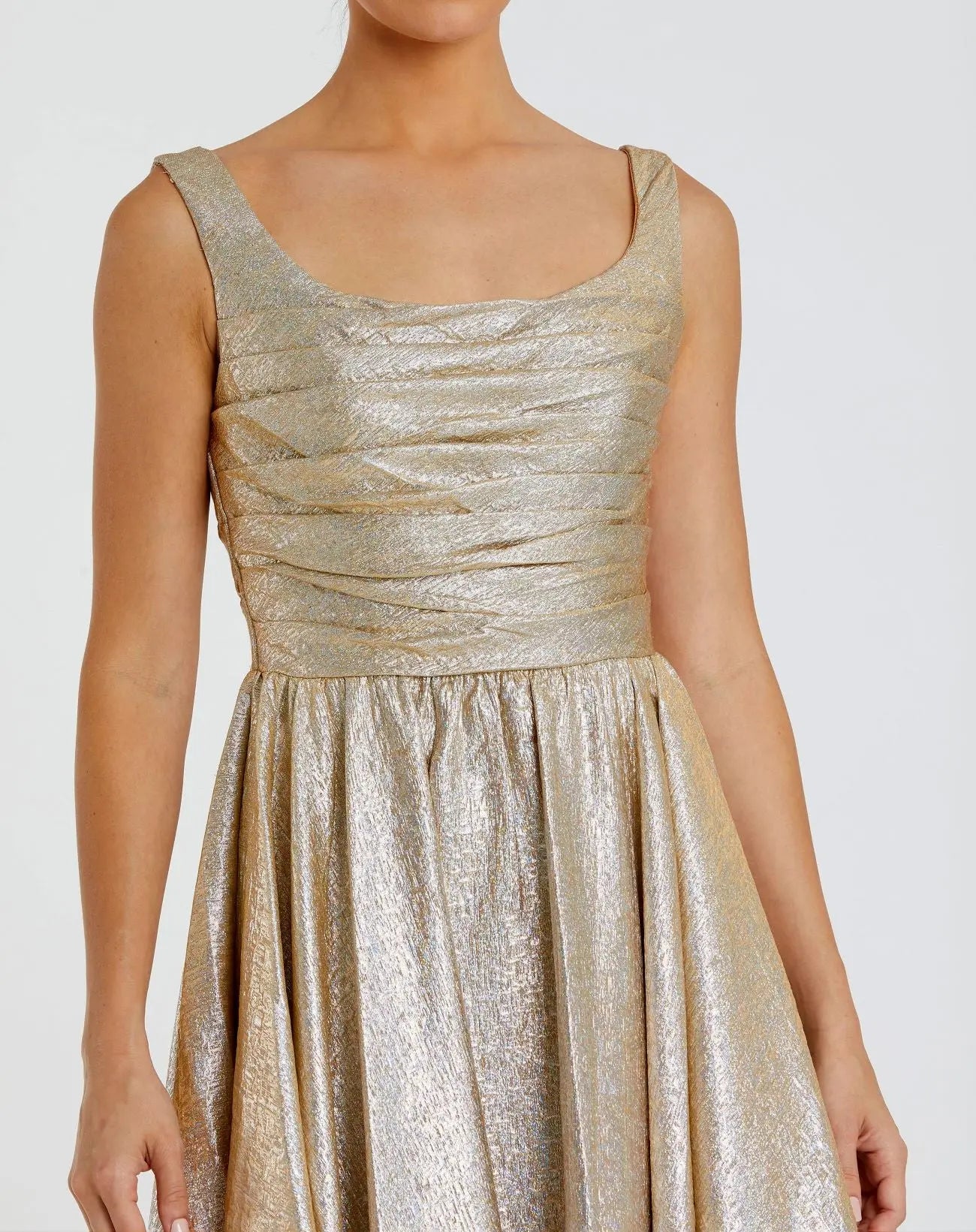 Gold Metallic Pleated Bodice Ballgown - Mac Duggal