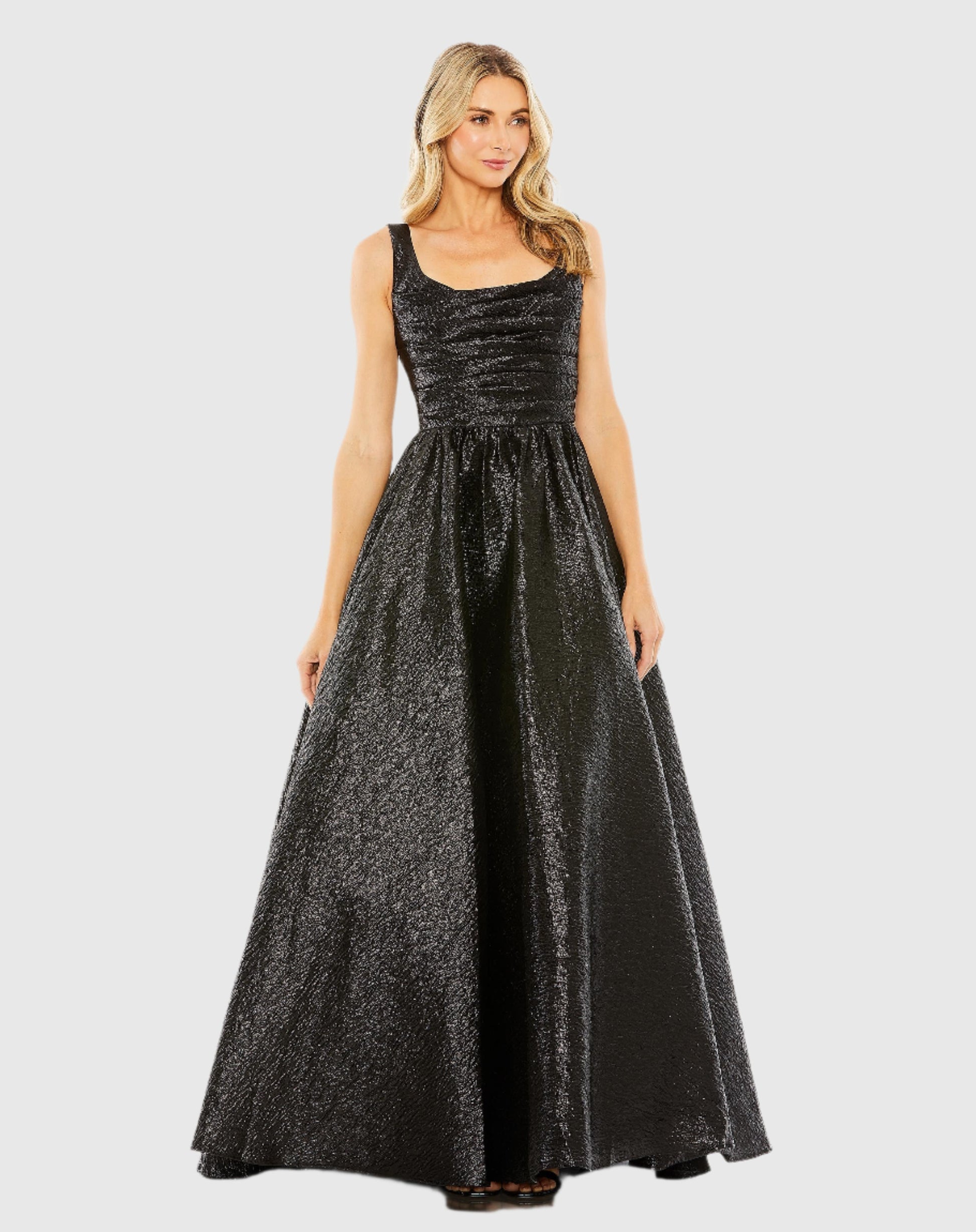 Metallic Pleated Bodice Ballgown