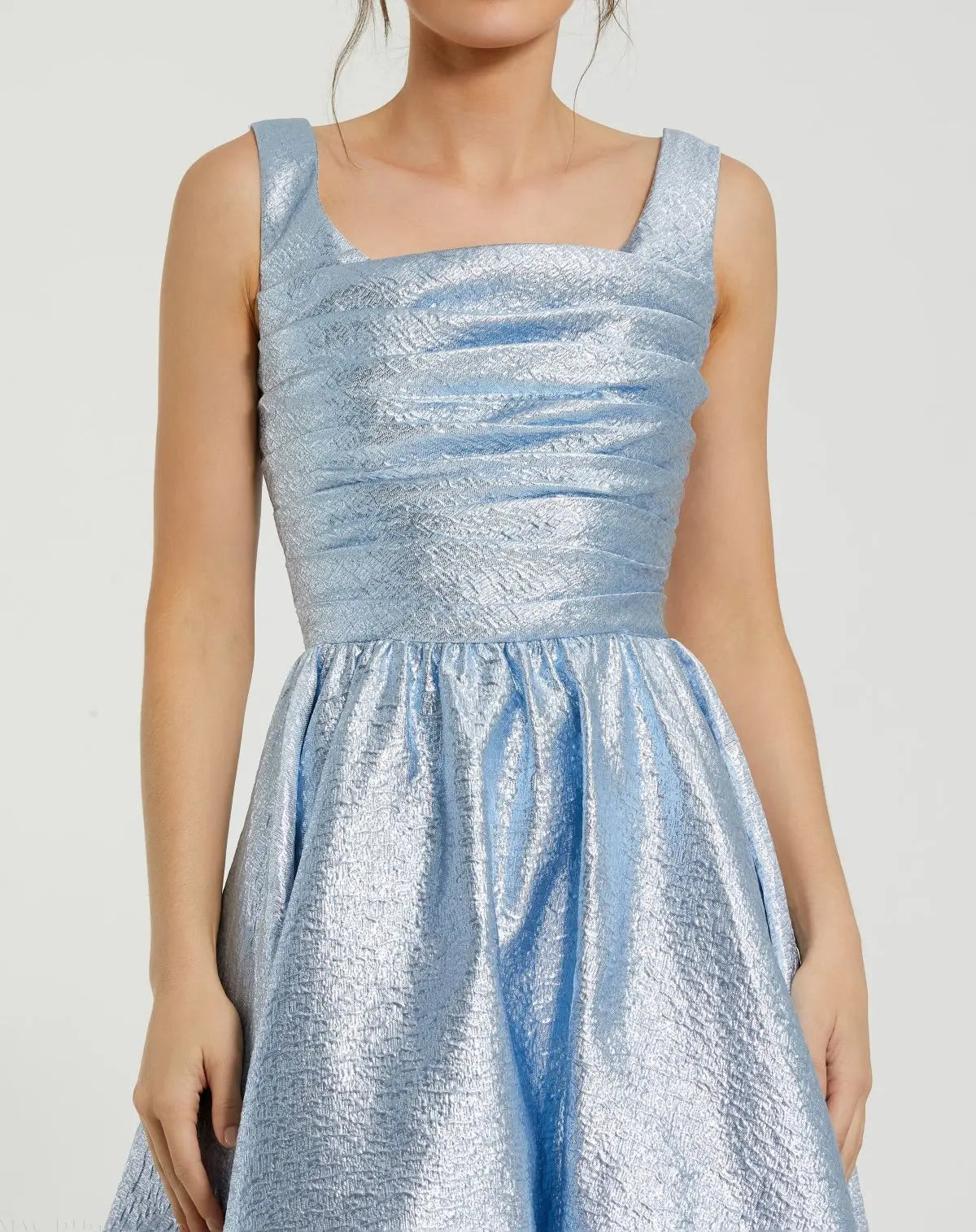 Mac Duggal - Blue Taffeta Square Neck Sleeveless A-Line Midi Dress - US 4 Mac Duggal - Blue Taffeta Square Neck Sleeveless A-Line Midi Dress - US 4
