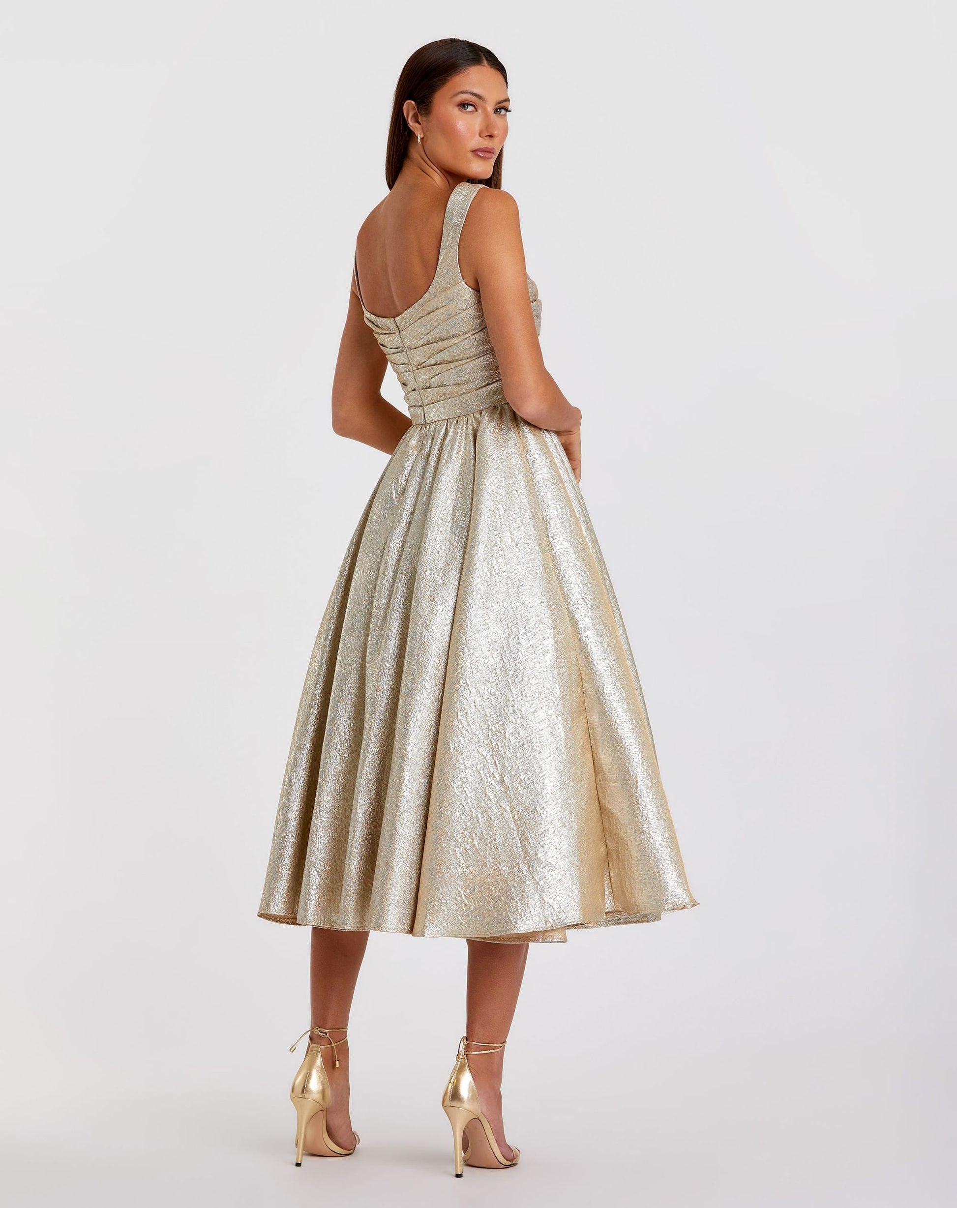 Gold Square Neck Sleeveless A Line Dress - Mac Duggal Gold Square Neck Sleeveless A Line Dress - Mac Duggal
