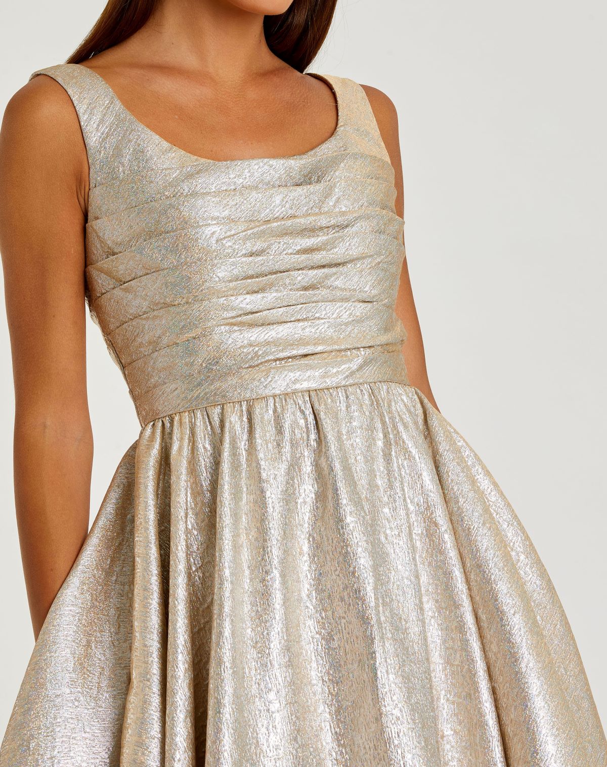 Gold Square Neck Sleeveless A Line Dress - Mac Duggal