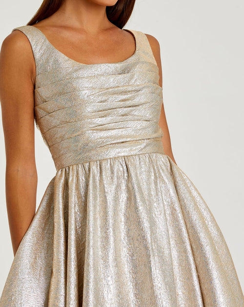 Gold Square Neck Sleeveless A Line Dress - Mac Duggal