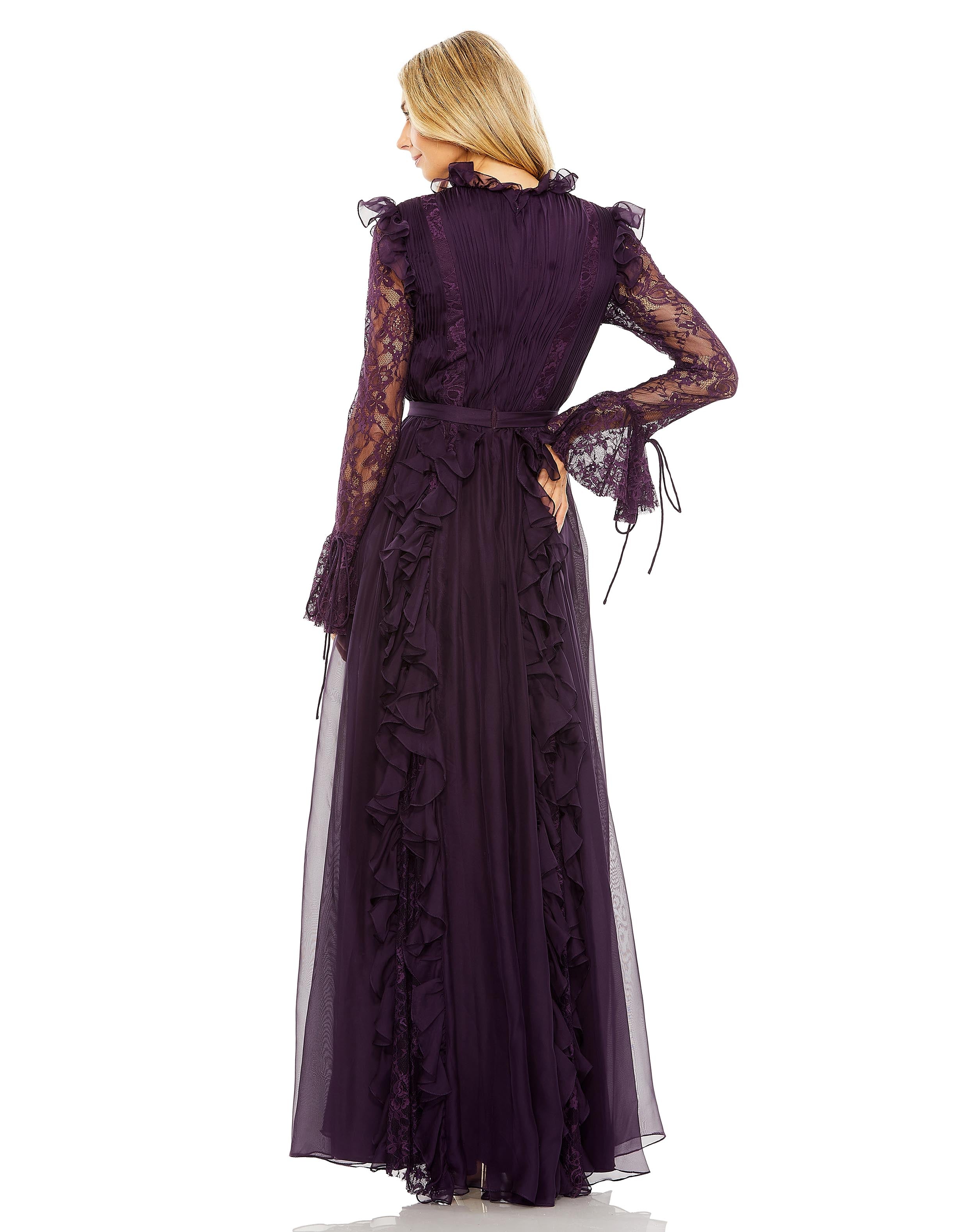 Long Lace Sleeve Ruffle Gown | Sample | Sz. 2