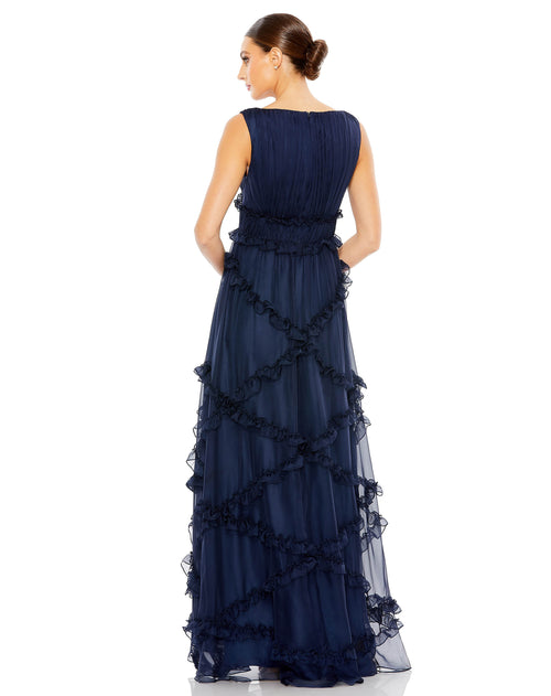 Sleeveless Cascading Ruffle A Line Gown  | Sample | Sz. 2