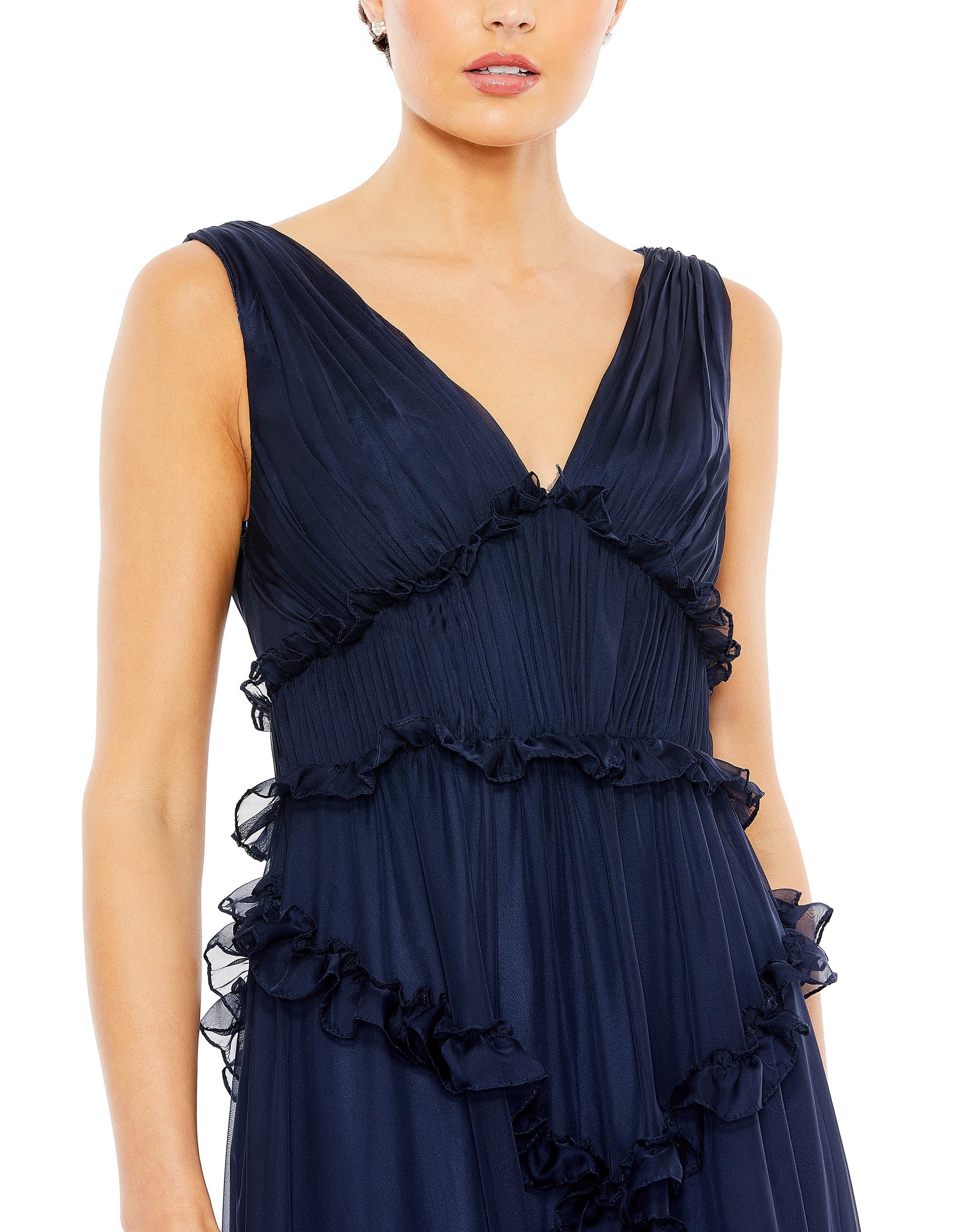 Sleeveless Cascading Ruffle A Line Gown  | Sample | Sz. 2