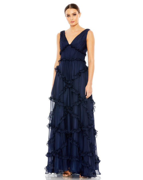 Sleeveless Cascading Ruffle A Line Gown  | Sample | Sz. 2