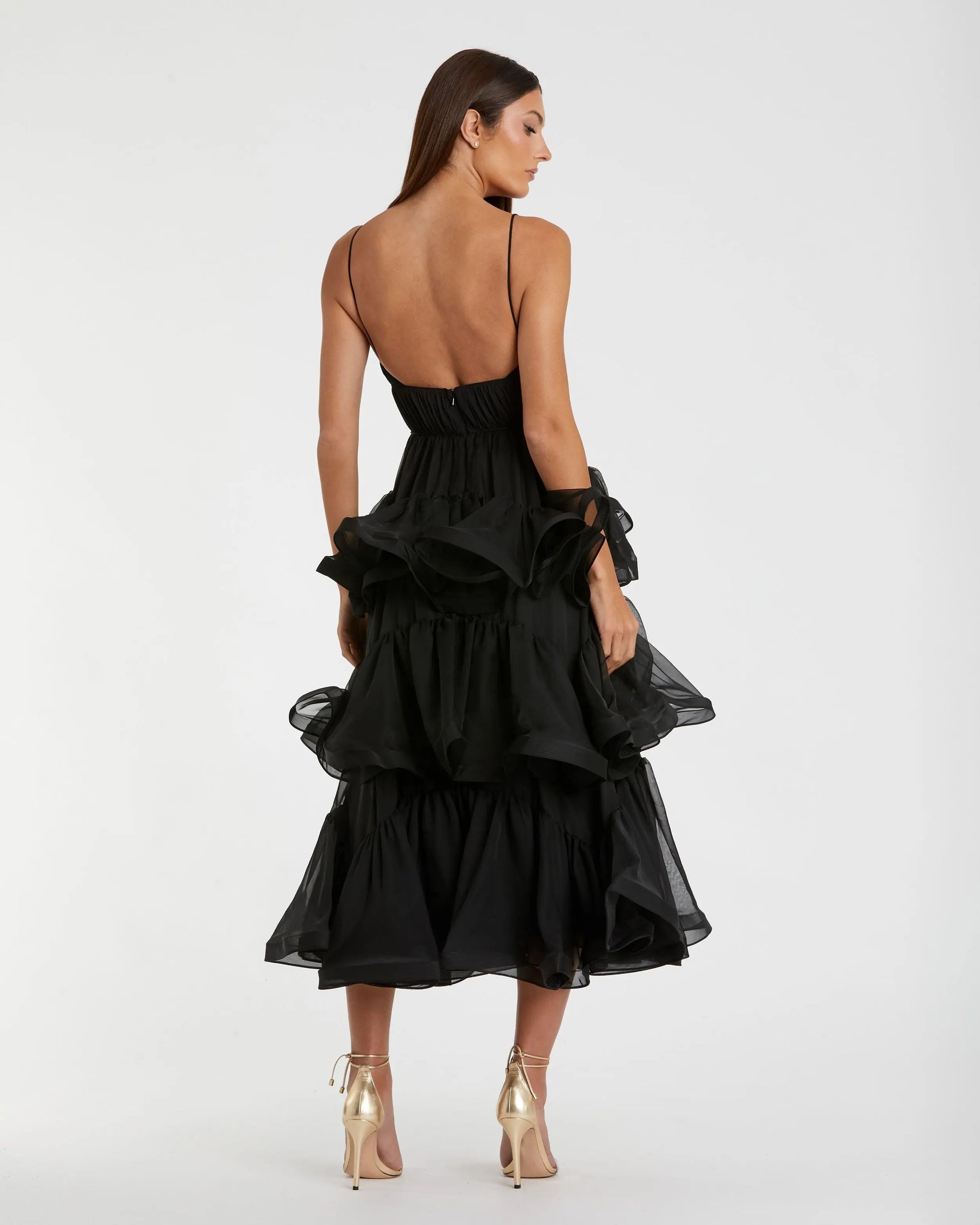 Mac Duggal Women's Tiered V-Neck Dress - Black - Size 4 Mac Duggal Women's Tiered V-Neck Dress - Black - Size 4