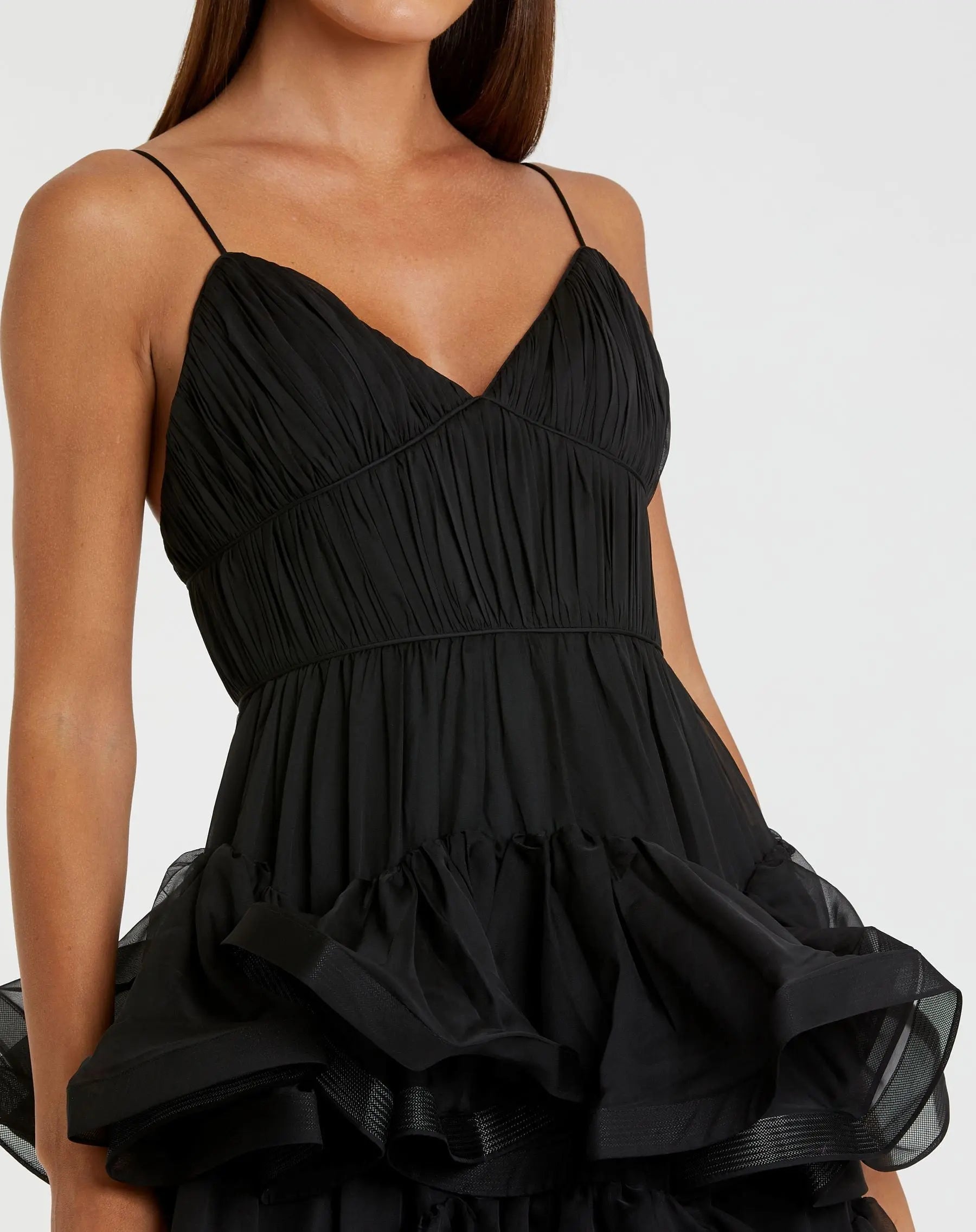 Black Tiered V-Neck Dress - Ieena for Mac Duggal