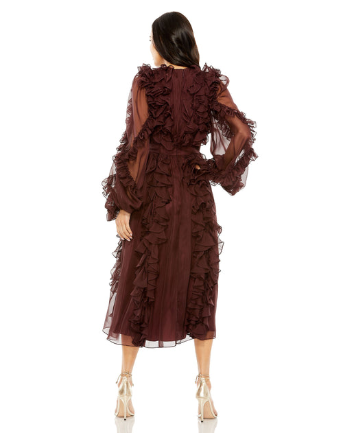 High Neck Ruffle Detail Long Puff Sleeve Dress | Sample | Sz. 2