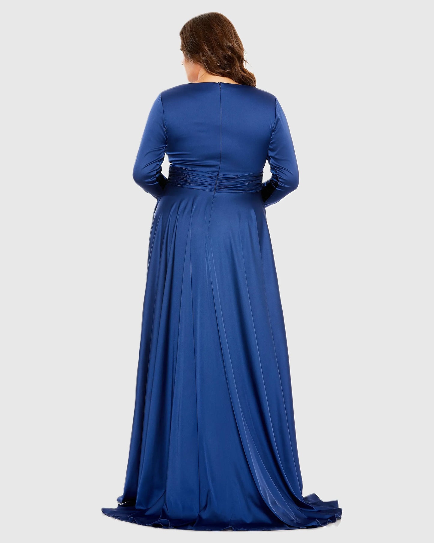 Blue Quarter Sleeve V Neck A Line Gown Mac Duggal