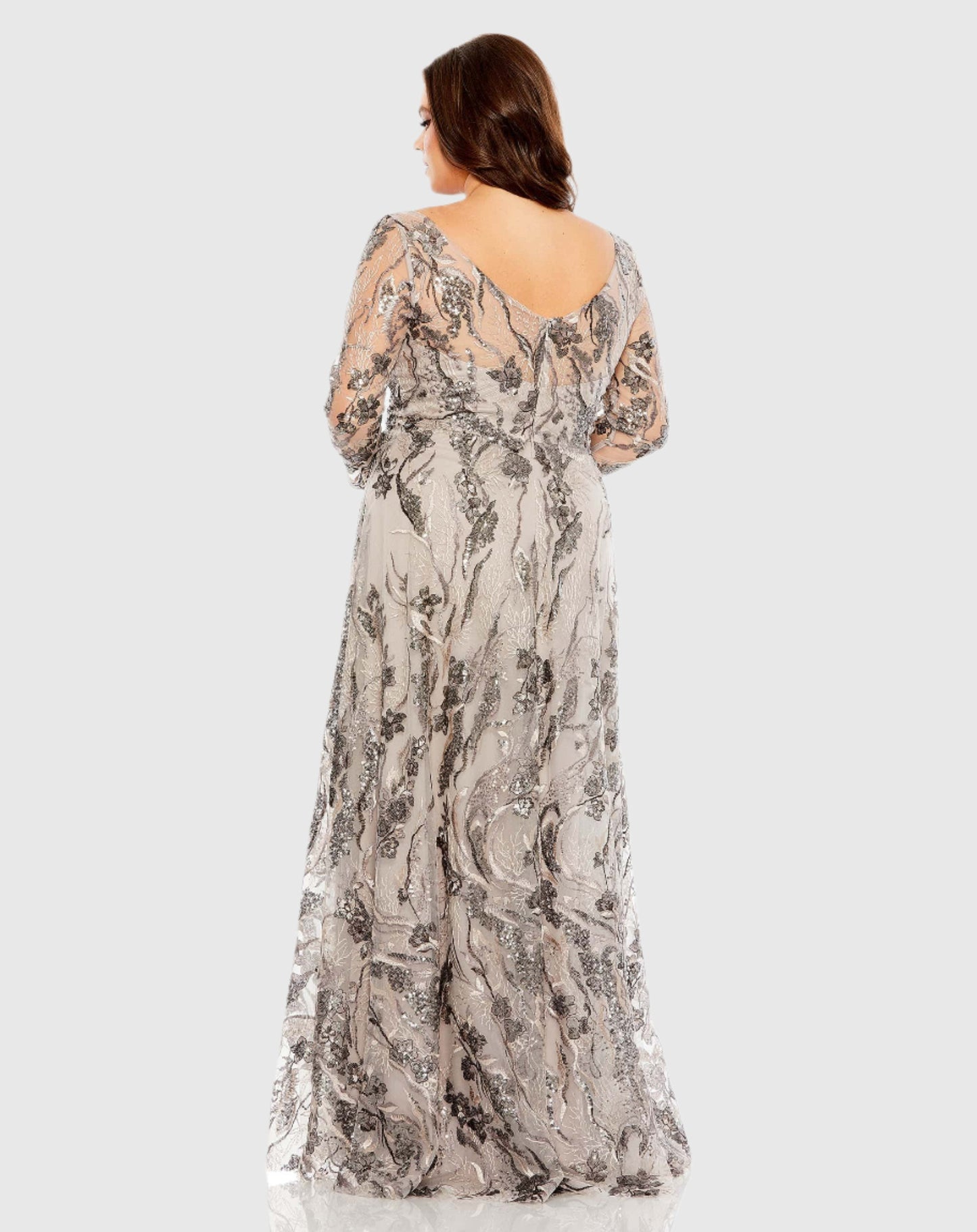 Embroidered Long Sleeve A Line Gown