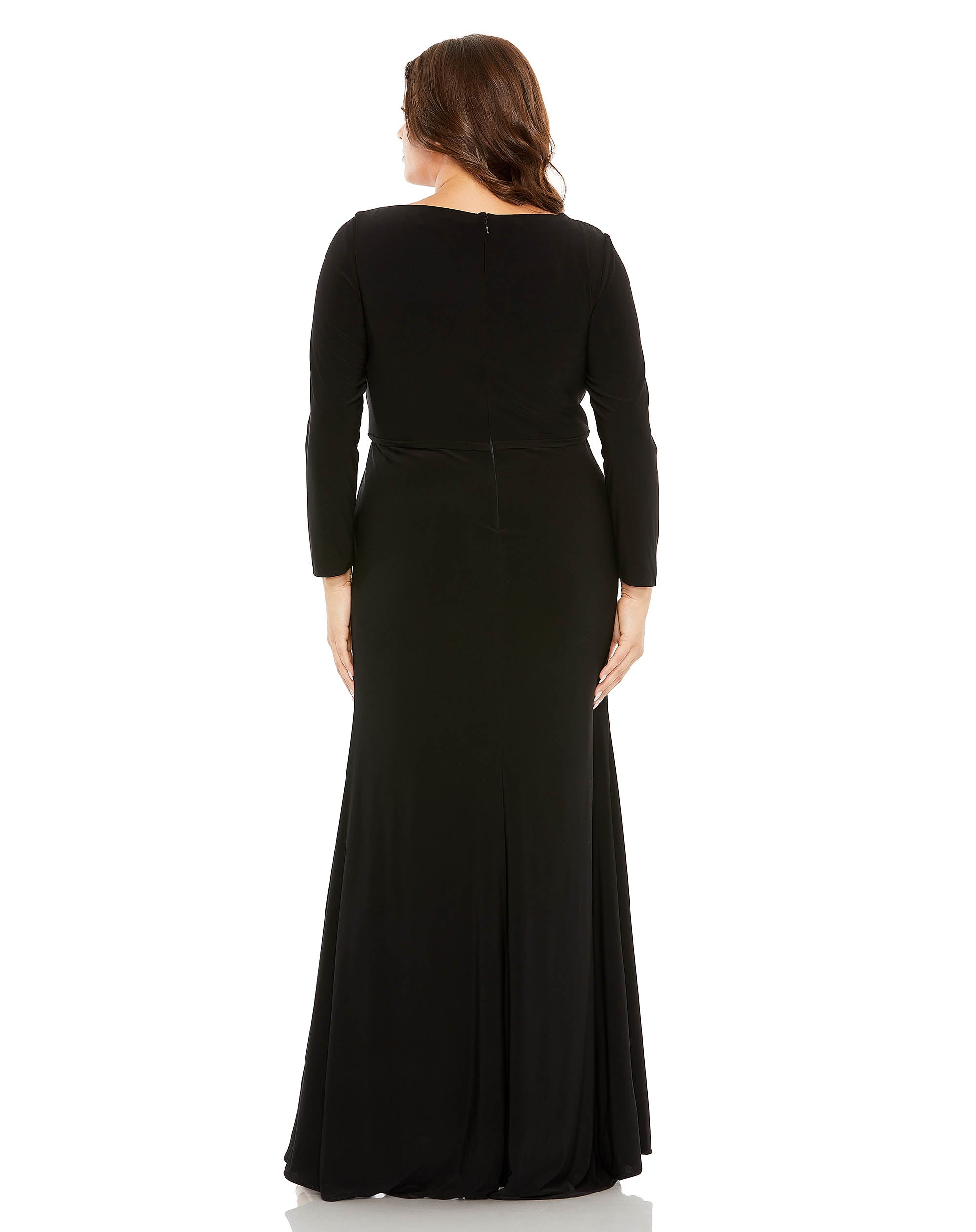 Long Sleeve V-Neck Faux Wrap Gown