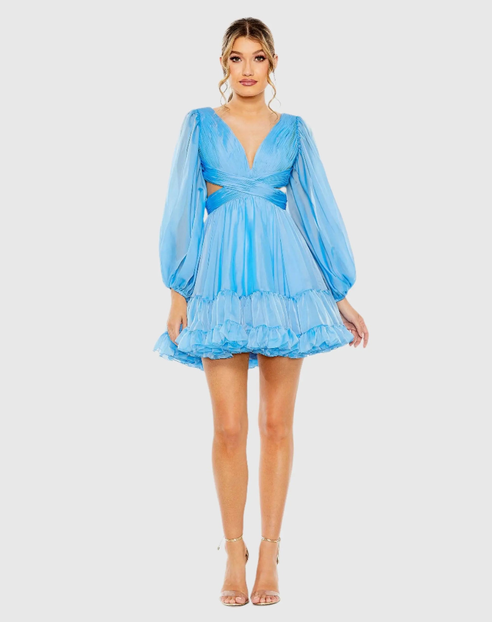 Blue Chiffon Cut Out Long Sleeve Mini Dress Blue Chiffon Cut Out Long Sleeve Mini Dress