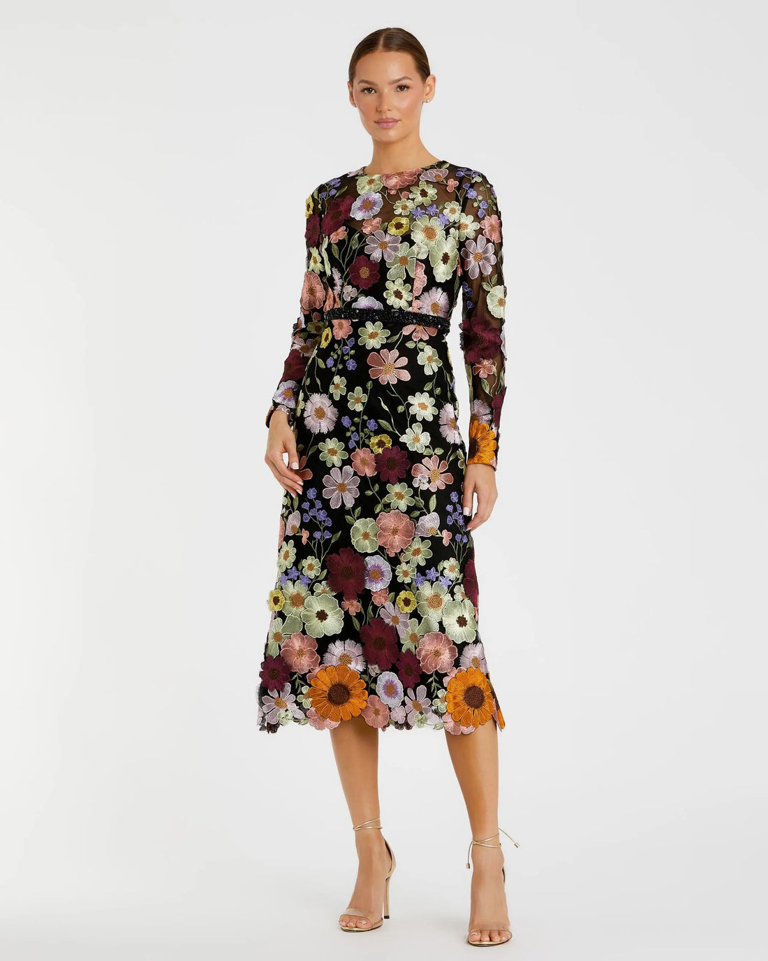 multicolor floral embroidered dress Luxury 3D Floral Multicolor Embroidery Flower Haute Couture 3D Flower Dress Lace Fabric