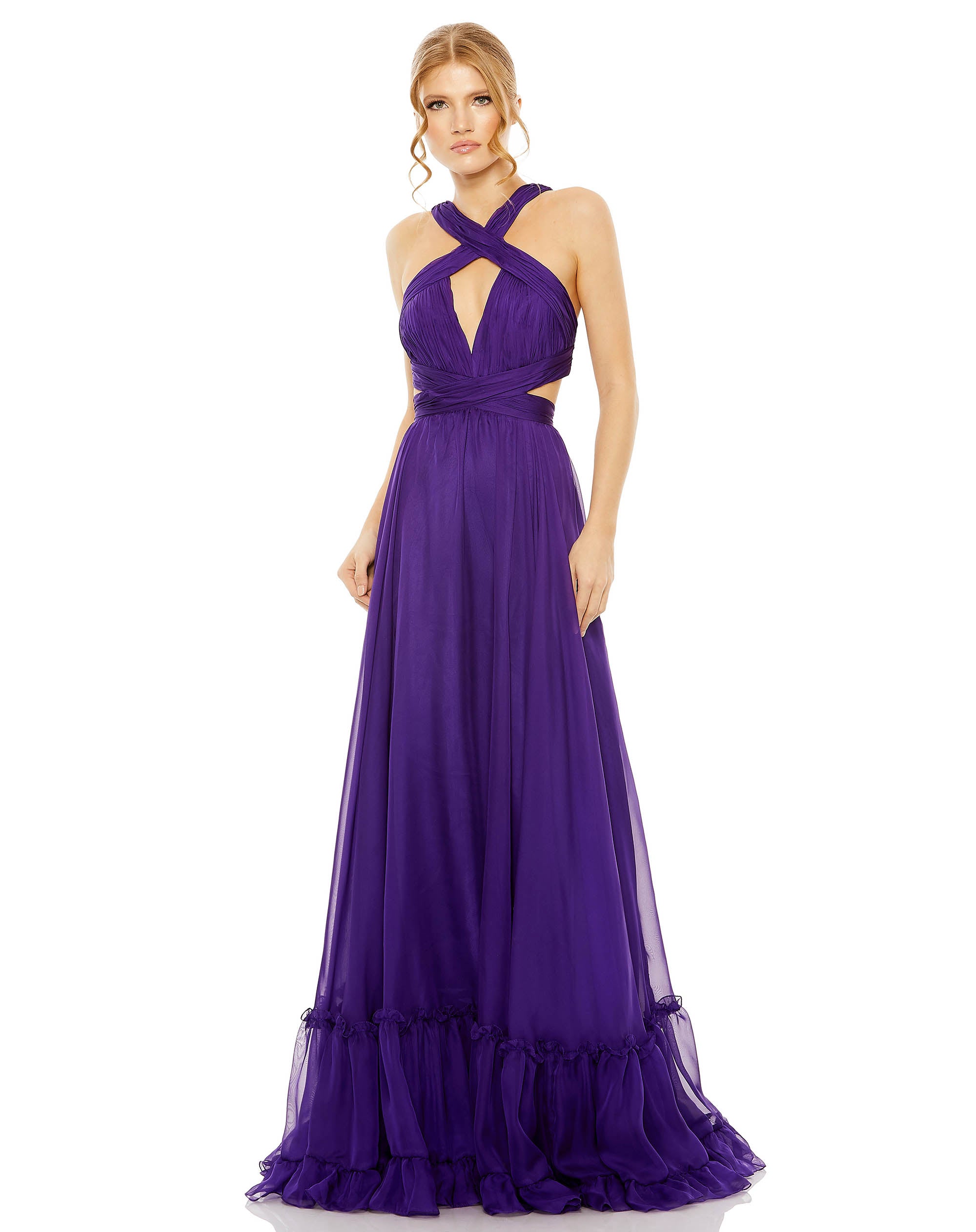 Halter cutout keyhole tiered gown