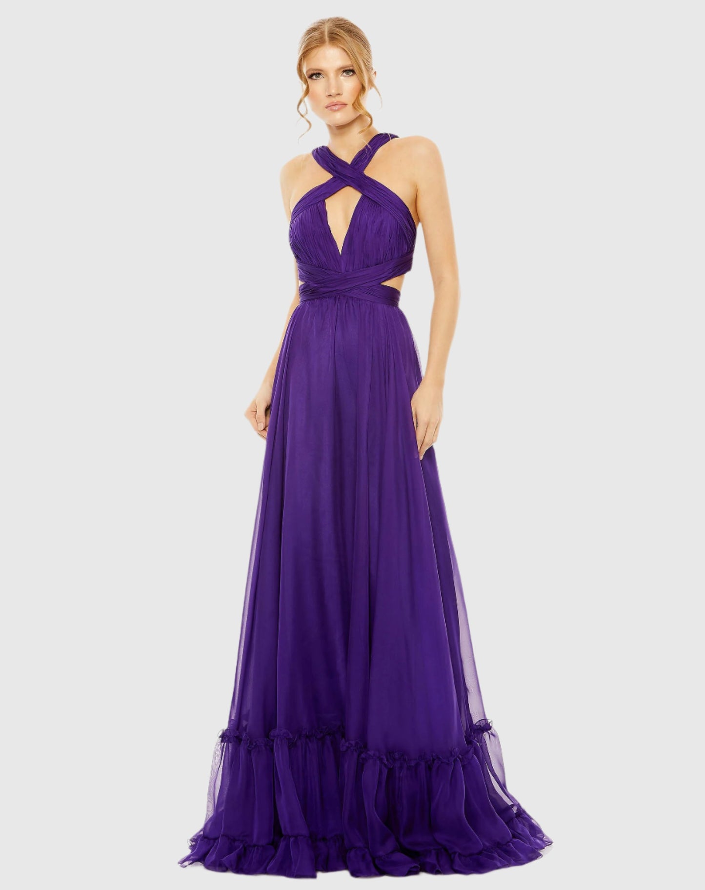 Halter Cutout Keyhole Tiered Gown