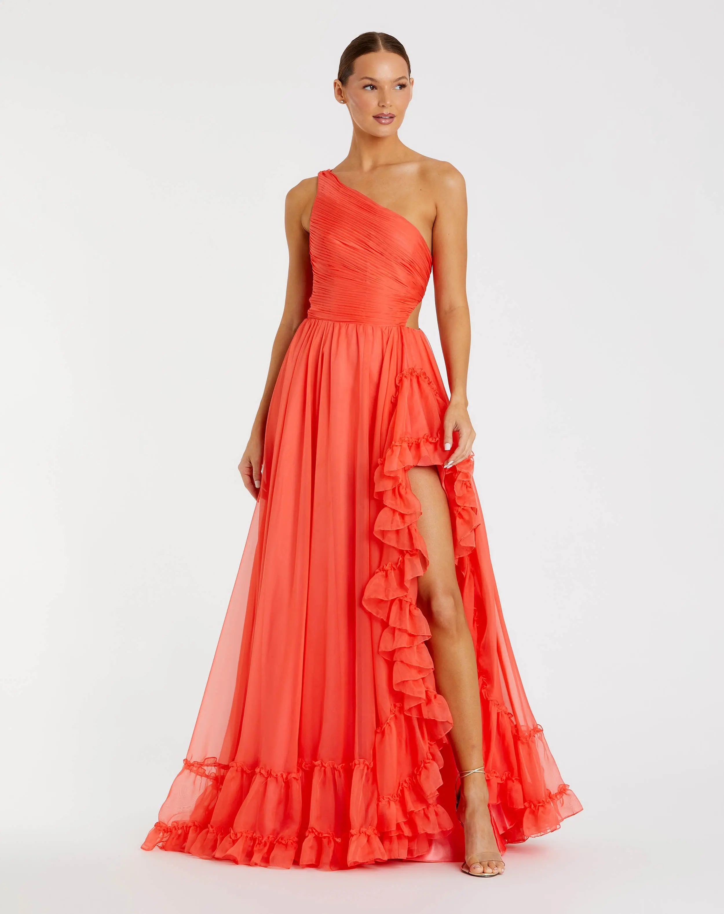 Ruffled One Shoulder Asymmetrical Gown - Mac Duggal Ruffled One Shoulder Asymmetrical Gown - Mac Duggal