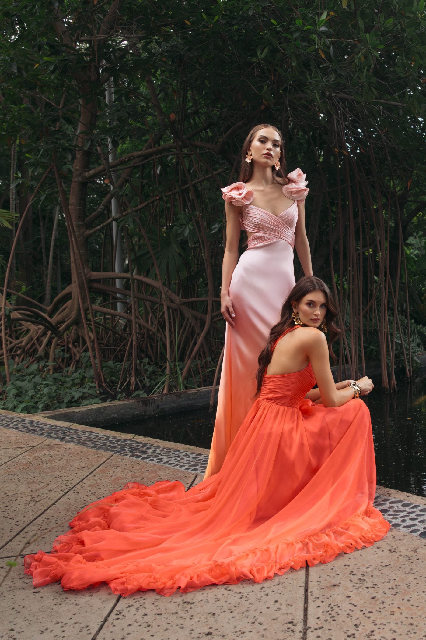 Orange One Shoulder High Low Ruffled Chiffon Gown - Mac Duggal