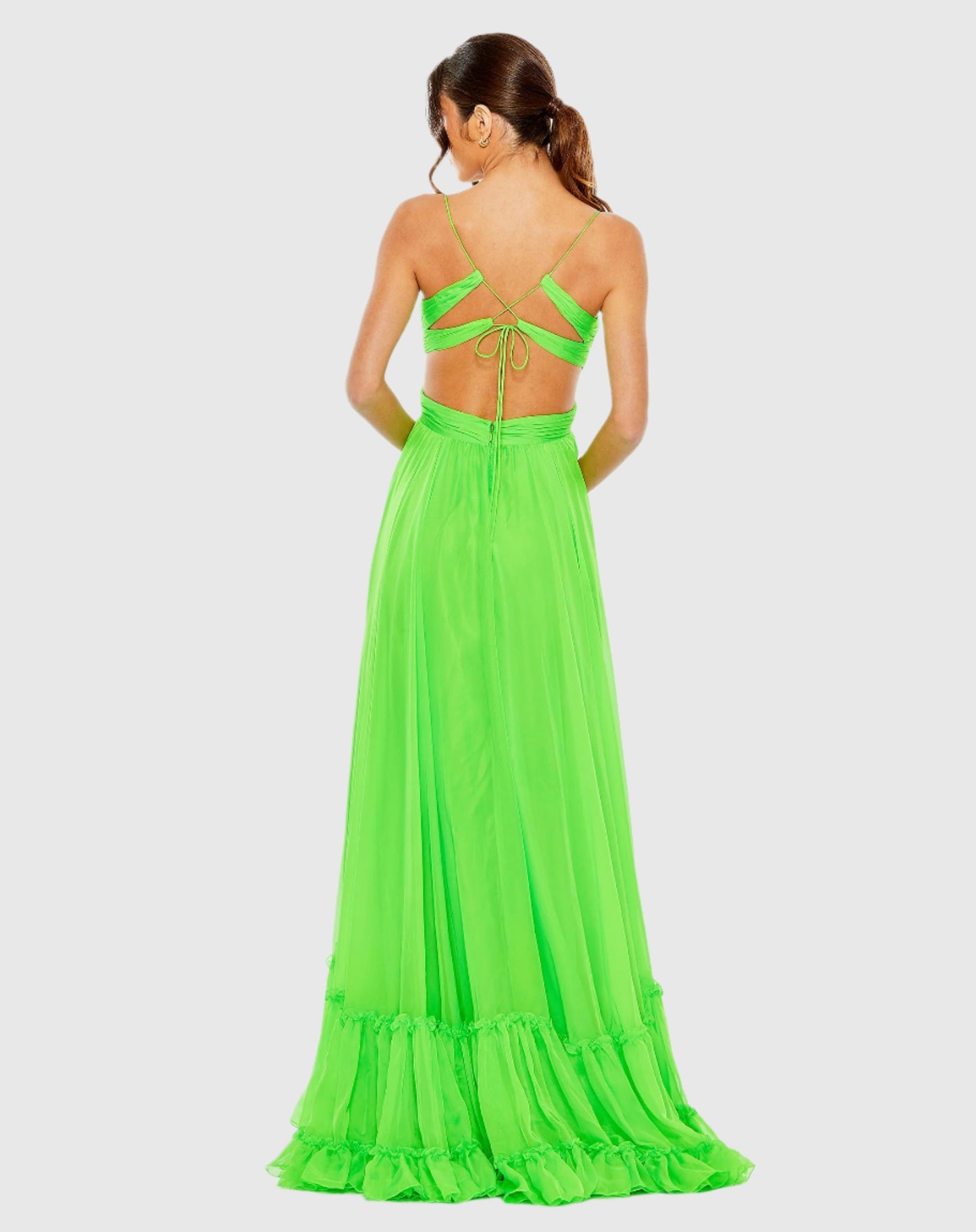 Ruched Tiered Spaghetti Strap Gown