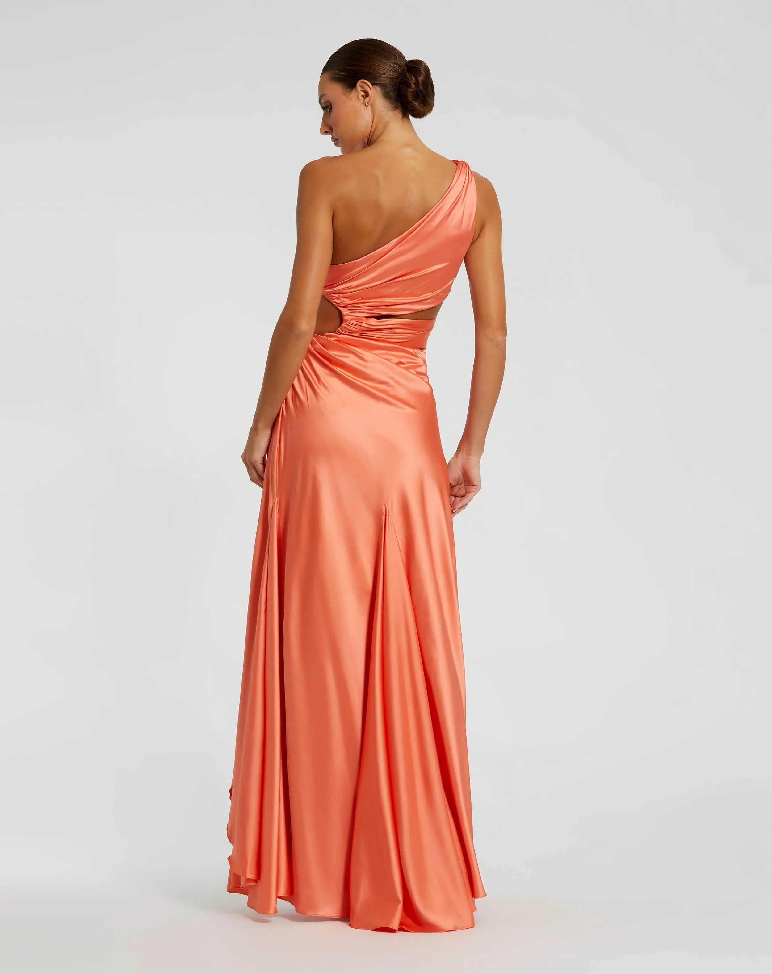 Orange Cut Out One Shoulder Satin Gown - Mac Duggal