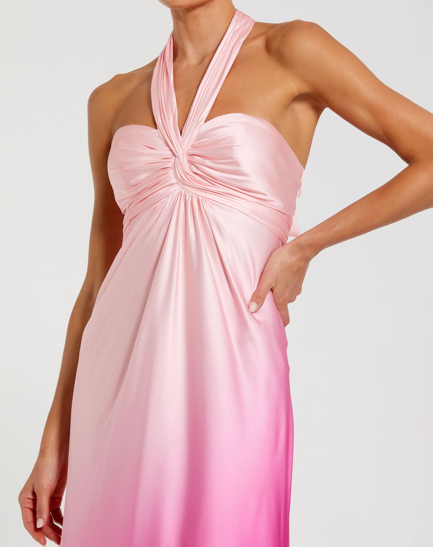Pink Charmeuse Tie Halter Neck Ombre Gown - Ieena for Mac Duggal