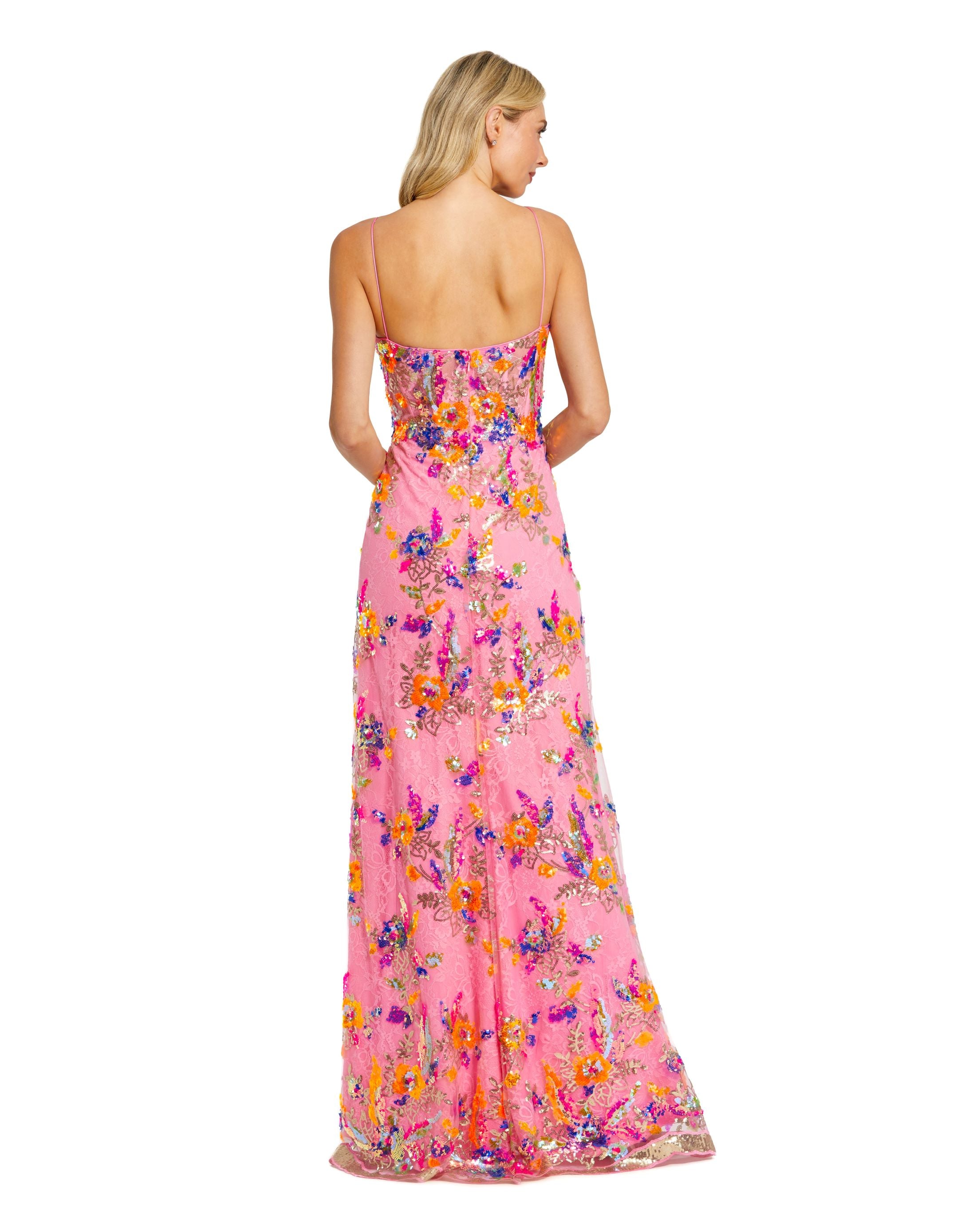 Floral Sequin Lace Gown with Sweetheart Neckline