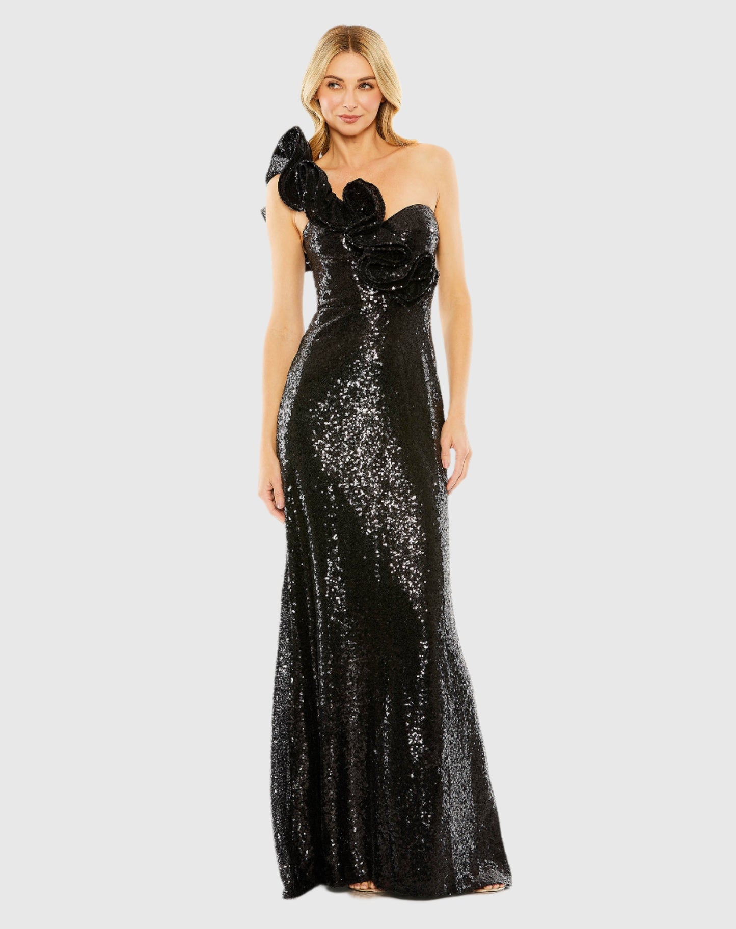 Sequin Ruffled One Shoulder Gown