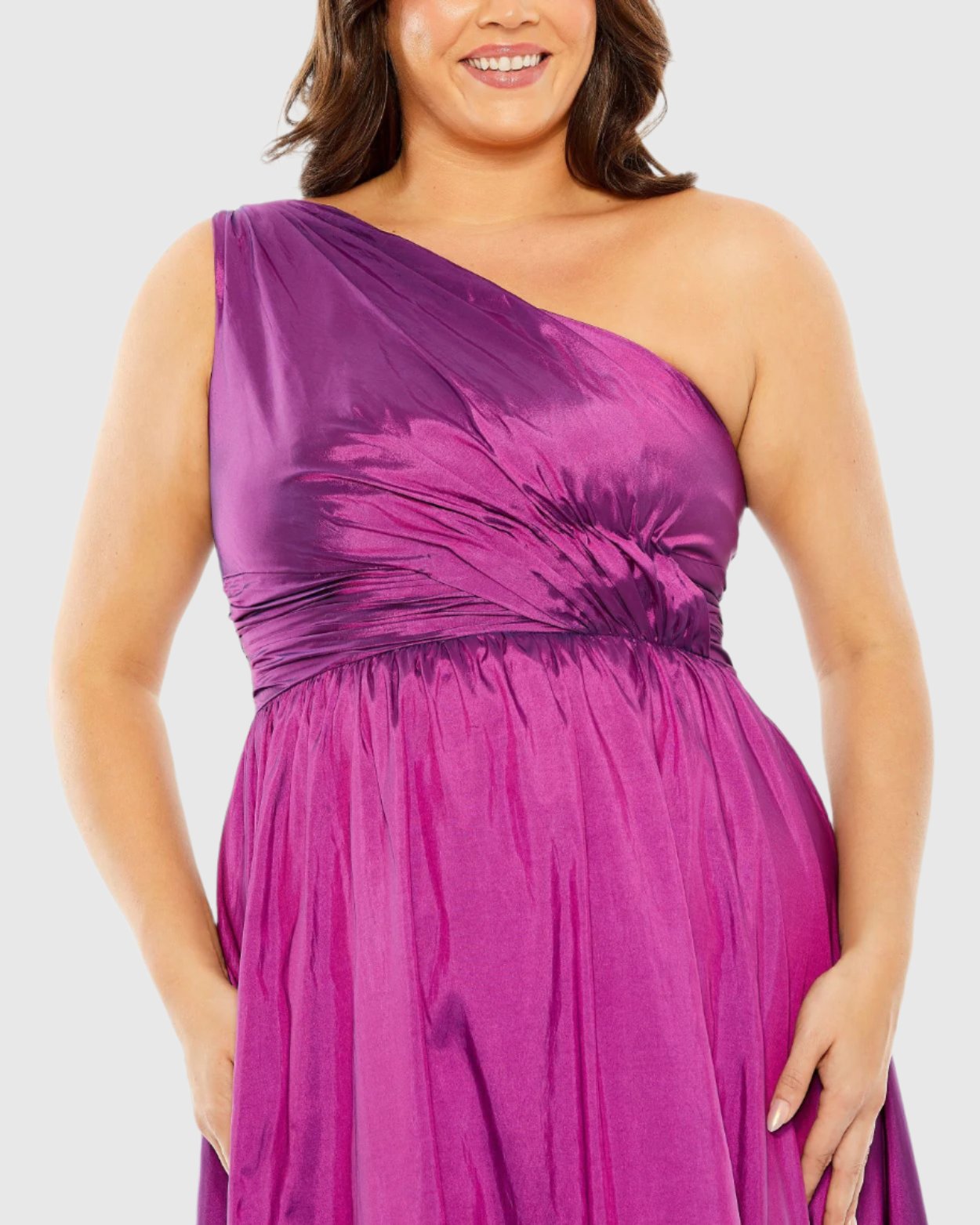 One Shoulder Asymmetrical Ruffle Hem Gown