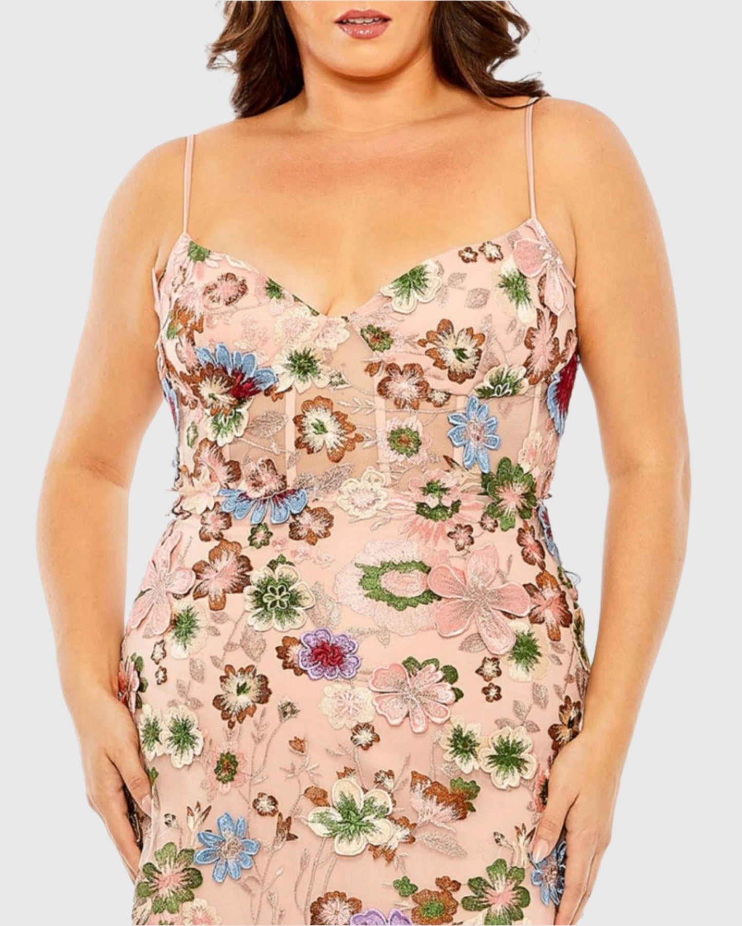 Floral Embroidered Corset Mesh Gown