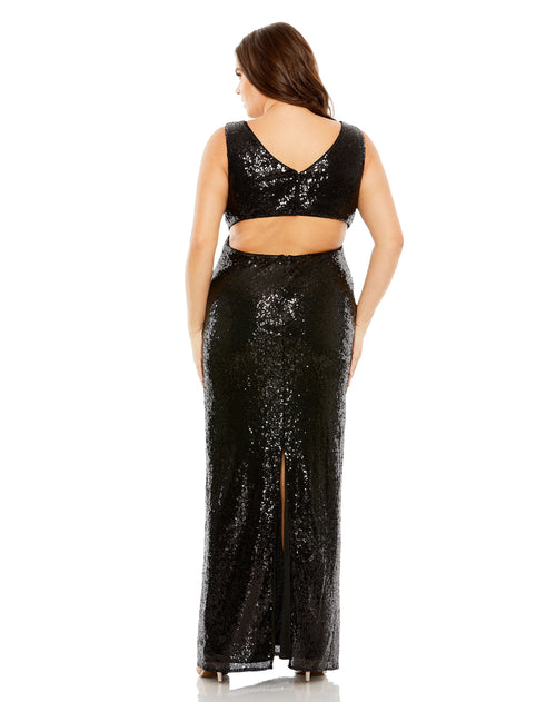 Sequin v-neckline back cutout gown | Sample | Sz. 12W