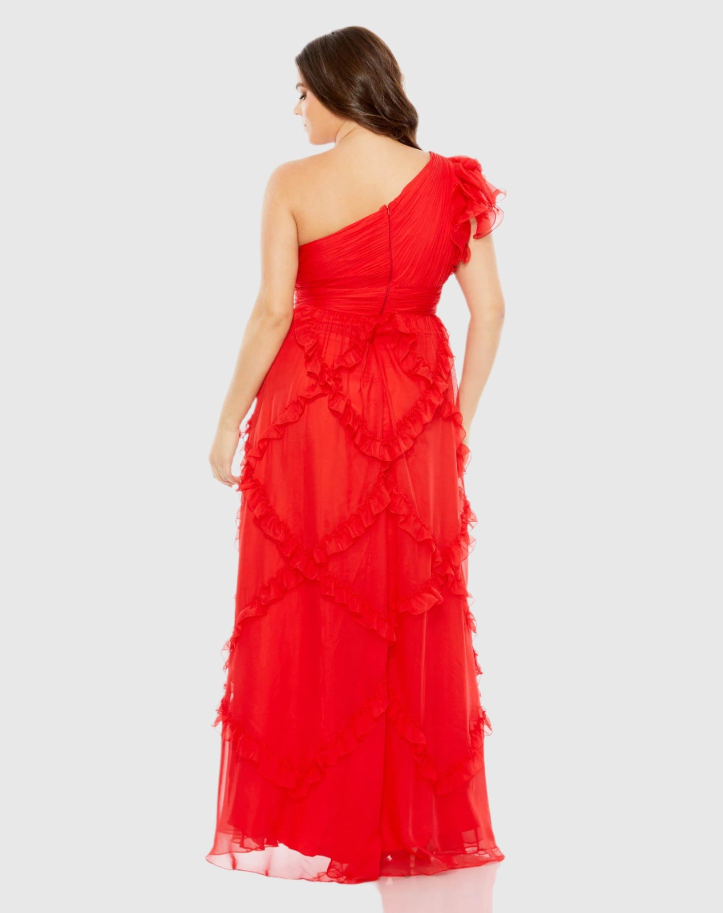 Ruffled One Shoulder Ruched Gown