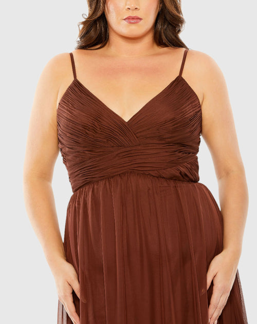 Tiered V-Neckline Ruched Gown