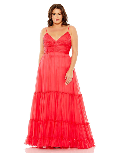 Tiered V-Neckline Ruched Gown | Sample | Sz. 12