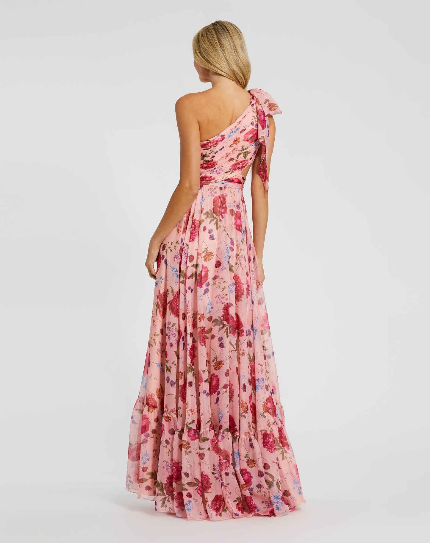 Pink Side Cut Out One Shoulder Gown