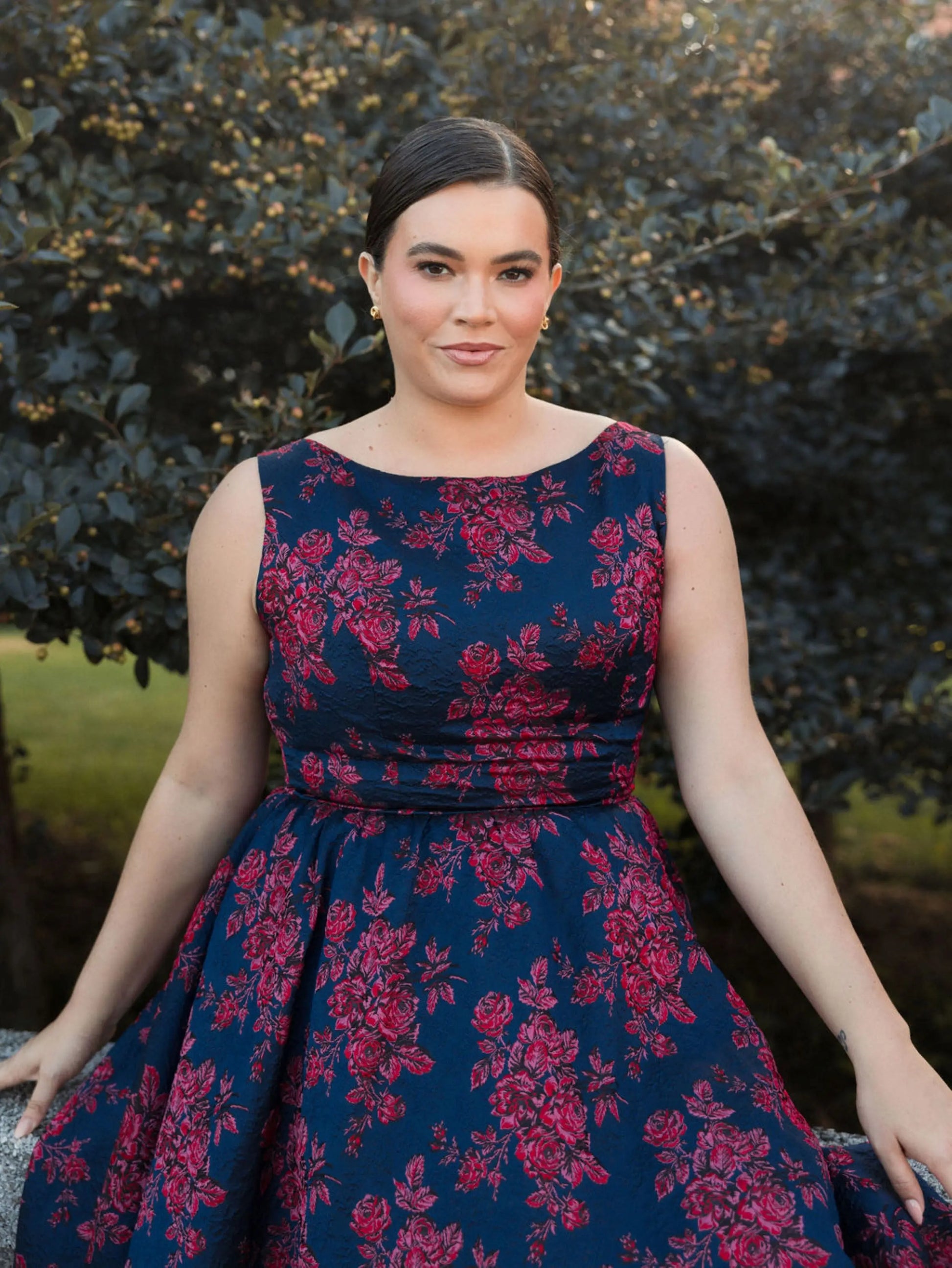 Navy Sleeveless Floral Embroidered Dress (Plus) | Mac Duggal Navy Sleeveless Floral Embroidered Dress (Plus) | Mac Duggal
