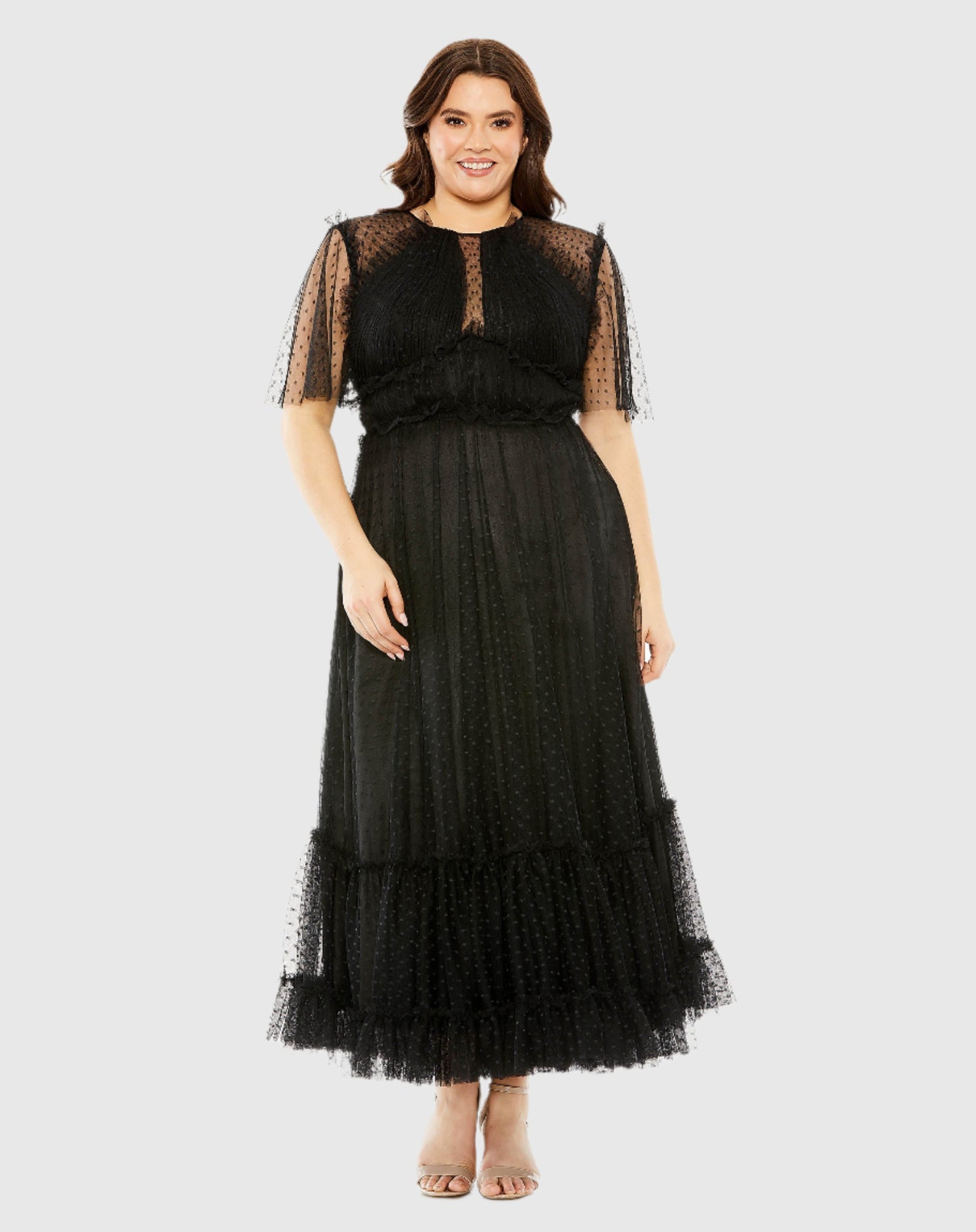 High Neck Tulle Polka Dot Detail Gown