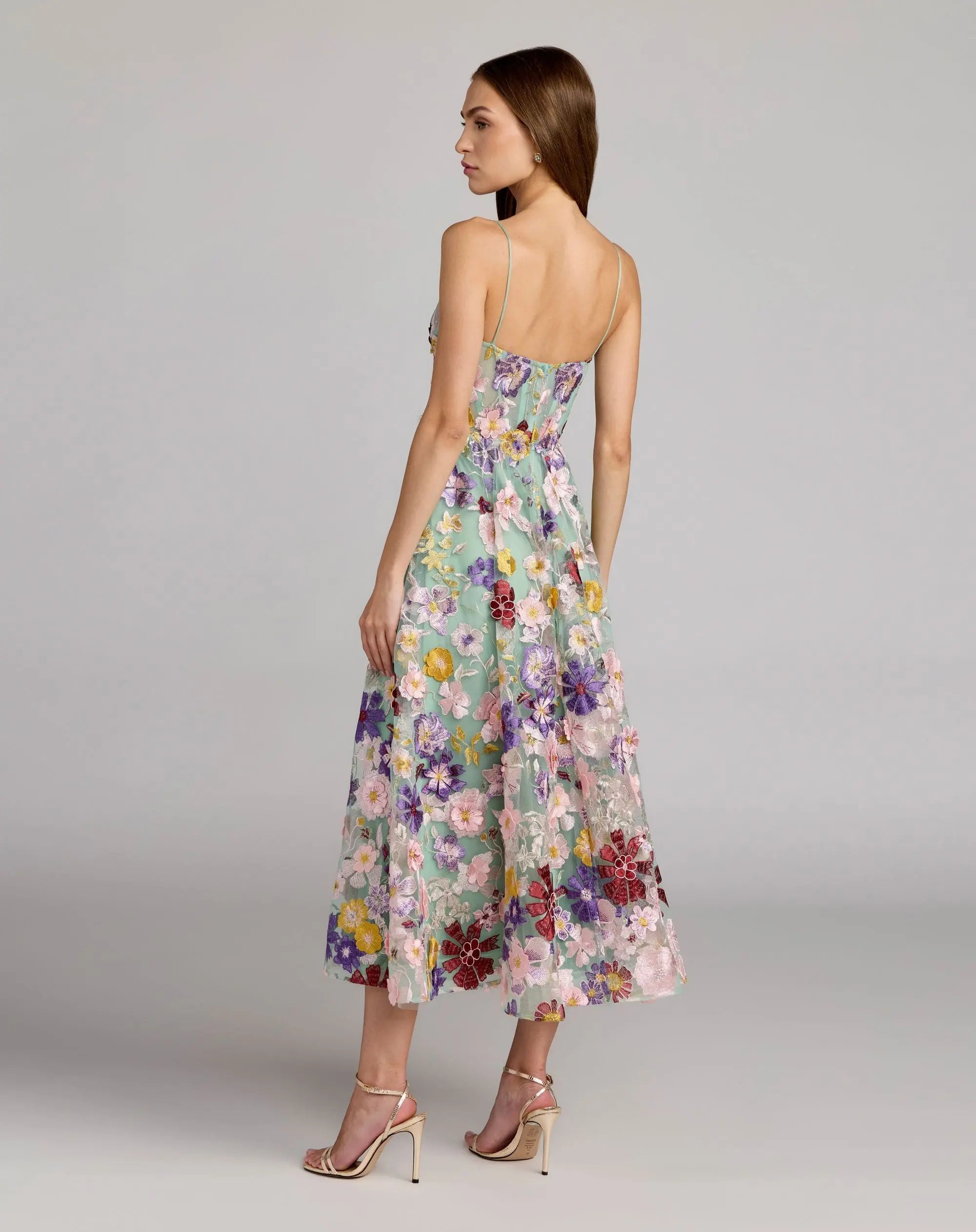 Green Sweetheart Neck Embroidered Midi Dress - Ieena for Mac Duggal