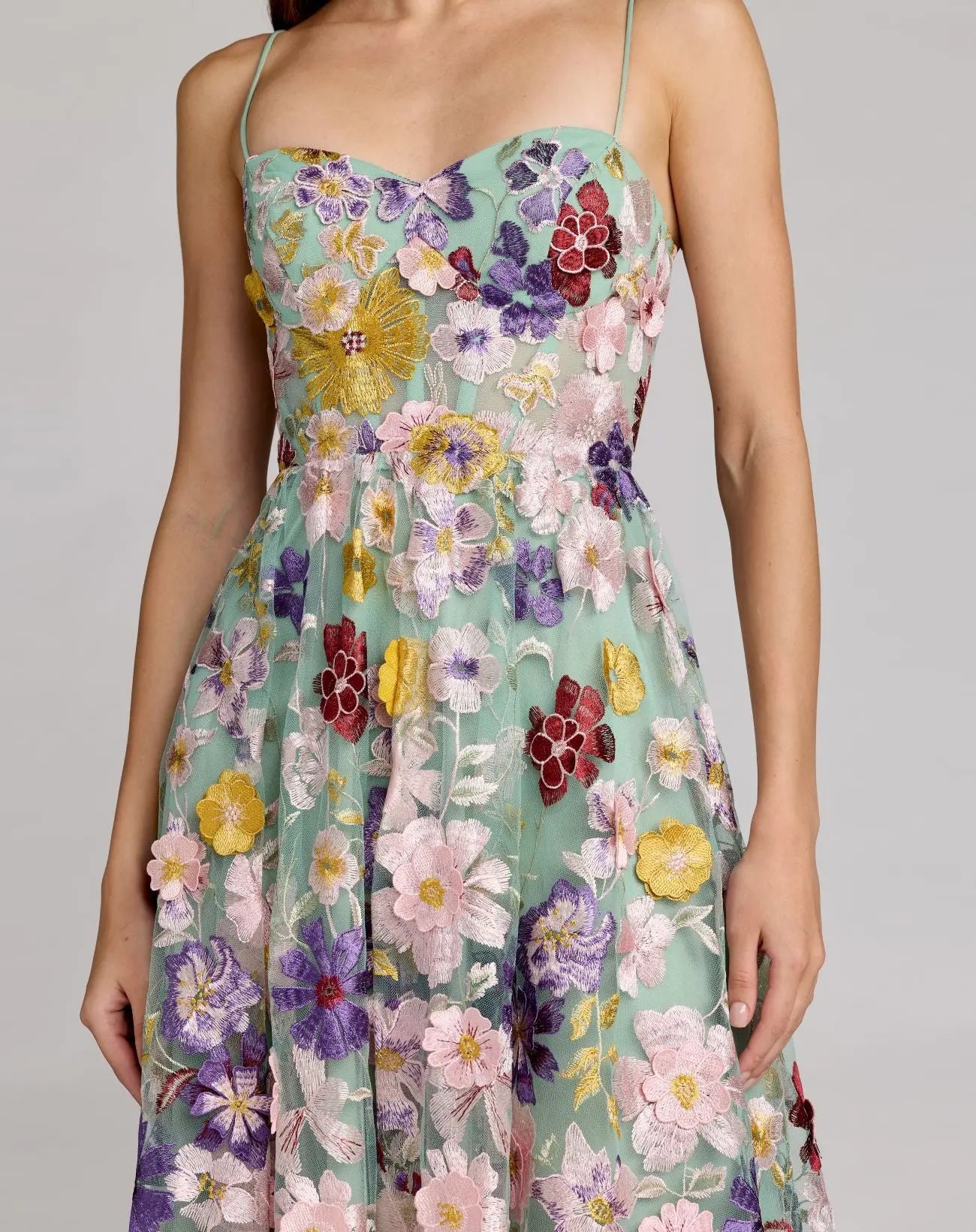 Green Sweetheart Neck Embroidered Midi Dress - Ieena for Mac Duggal